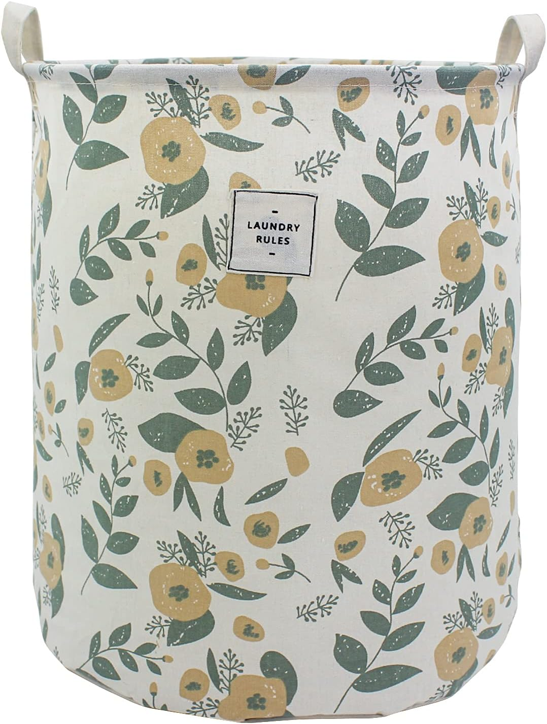 Mziart Collapsible Laundry Basket, Floral Printing Large Laundry Hamper for Baby Girls Kids Toys Clothes Organizer Foldable Storage Bin Waterproof Canvas Nursery Storage Basket with Handles (Purple)