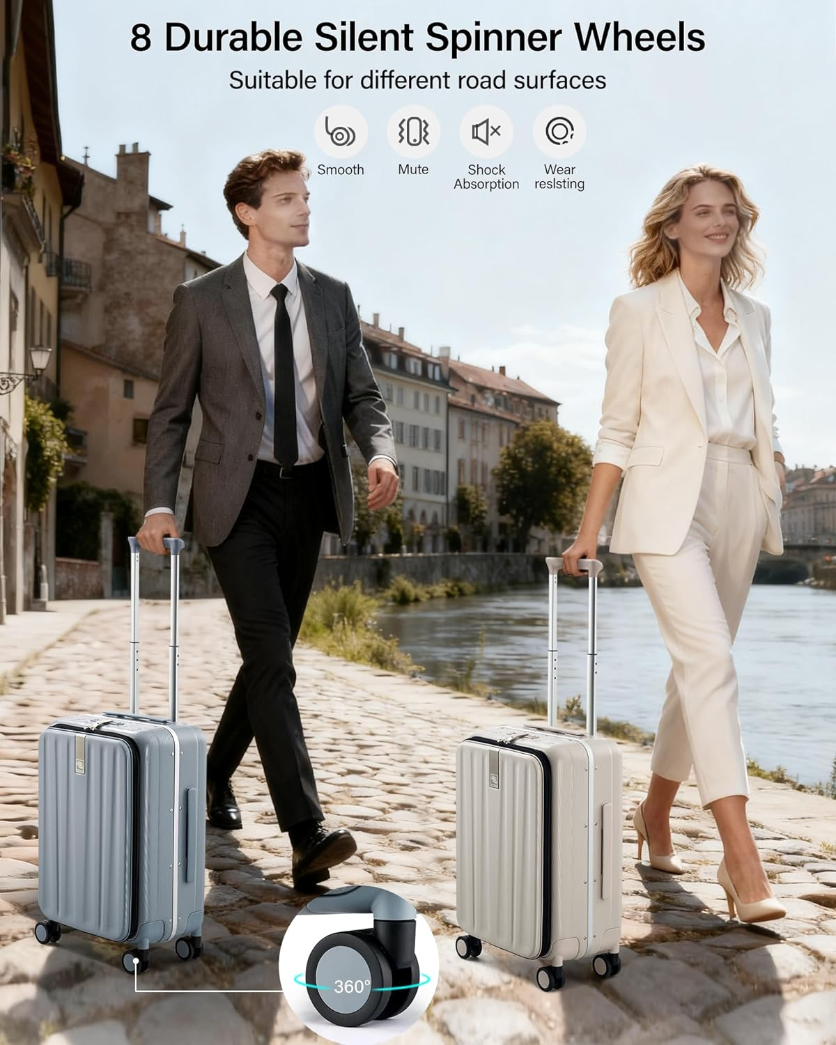 Hanke Carry on Luggage, Suitcase with Wheels & Front Opening, 20In Spinner Luggage Built in TSA Aluminum Frame PC Hardside Rolling Suitcases Travel image number 4