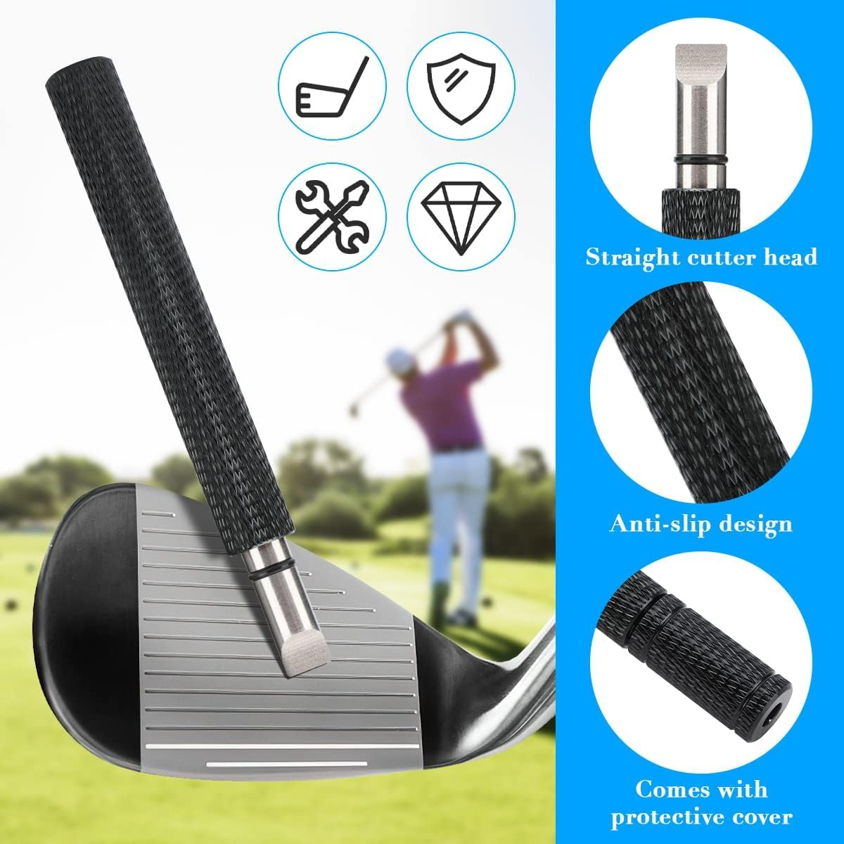 1 Retractable Double-Sided Golf Club Brush and 2 Golf Club Groove Sharpener for U & V-Grooves, Portable Golf Brush Tool Kits for All Golf Irons image number 1