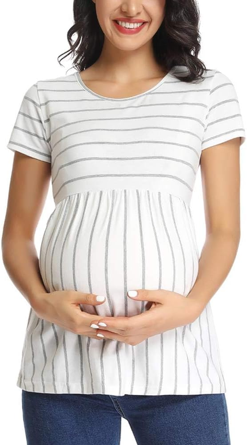Liu & Qu Women'S Maternity Shirts 3 Pack Short Sleeve Side Ruched Stretchy round Neck Pregnancy Tops image number 2