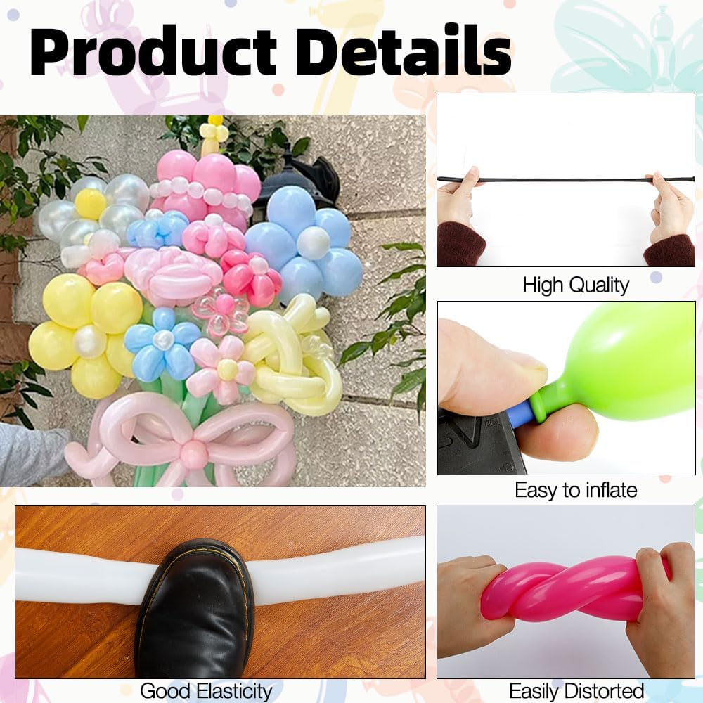 260 Balloons, 100 PCS Mix Color Long Balloons, Twisting Animal Balloons Magic Balloons Clear Long Skinny Latex Balloons Clown Balloon Long Balloon Animals Shape for Birthday Party Decoration Balloon image number 4
