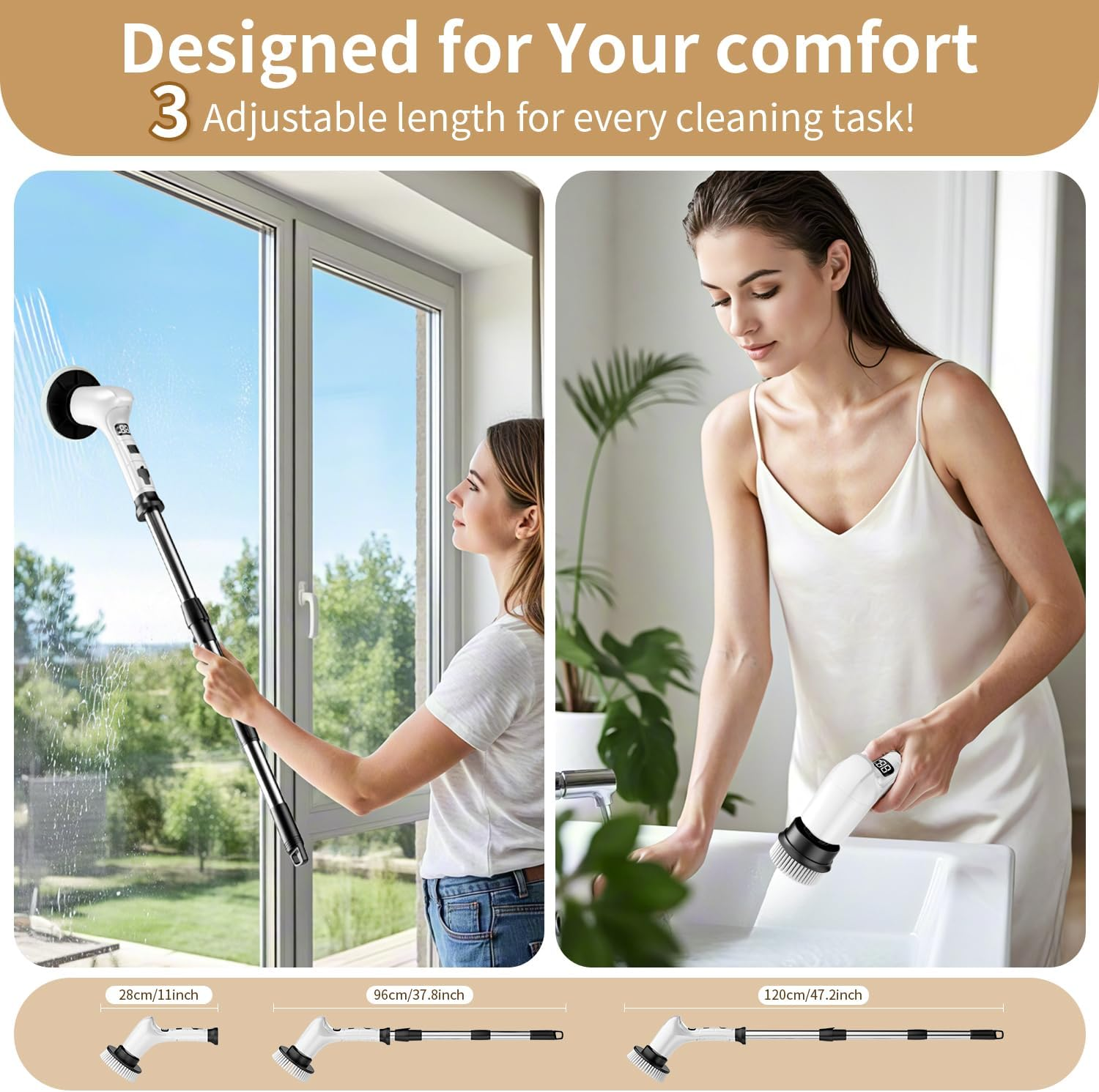 Electric Spin Scrubber for Cleaning Bathroom,Cordless Power Shower Scrubber - Electric Cleaning Brush for Tile Tub Bathtub Kitchen Wall Cleaning image number 2