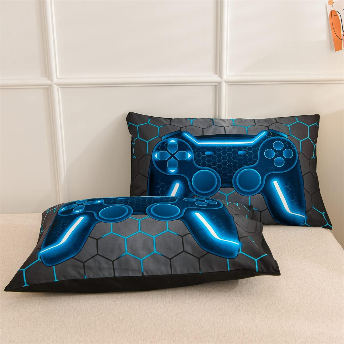 NTBED Game Console Comforter Set for Boys Girls Kids 3D Gaming Geometric Lightweight Microfiber Bedding Sets (Blue, Queen) image number 5