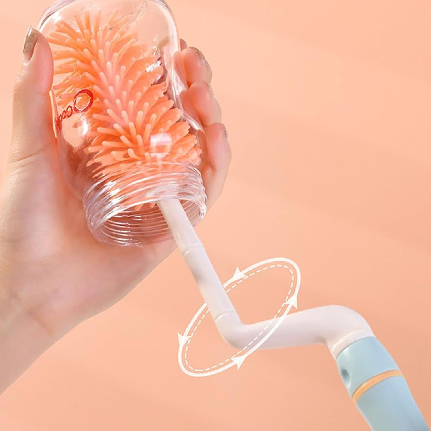 Hercules Bear 5-In-1 Baby Bottle Cleaning Brush Kit, Silicone Bristles, Nipple, Straw, Drying Rack, 5 Cm, Pink image number 6