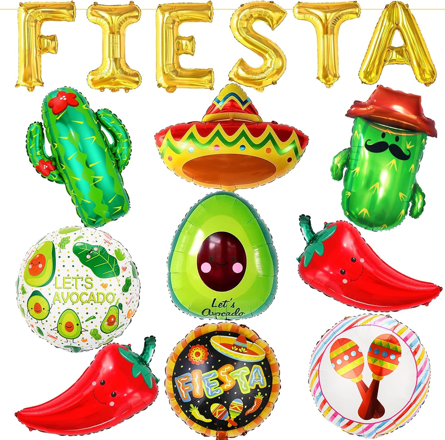Fiesta Party Decorations Set - Pack of 15, Taco Llama Cactus Avocado Chili Sombrero Balloons for Mexican Theme Baby Shower, Big Taco Party Decor image number 5