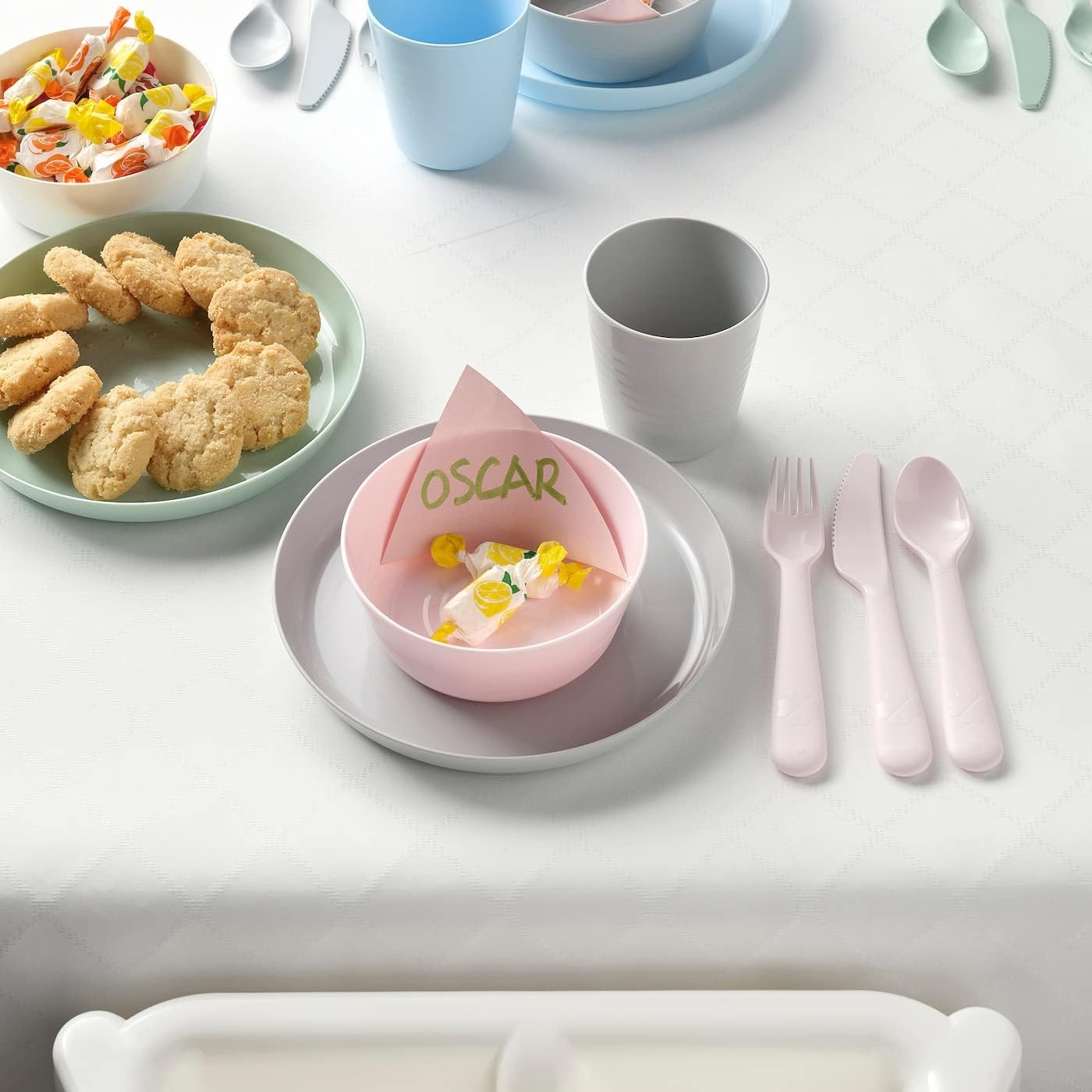 IKEA Kalas BPA Free Plastic Kids Tableware Set - Bowl, Plate, Cup and Cutlery - Pastel Colours image number 4