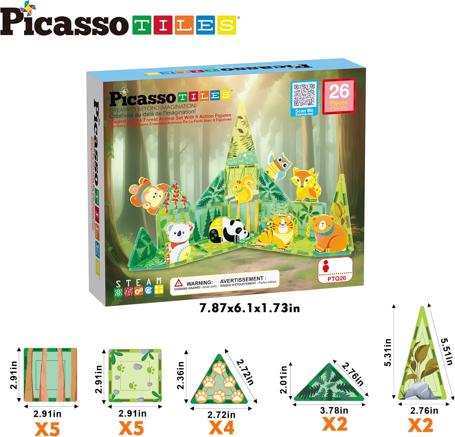 Picassotiles Magnet Tile Building Blocks Forest Animal Themed Playset with 8 Character Action Figures Educational STEM Learning Construction Kit Pretend Play Magnetic Tiles Toddler Kids Ages 3+ PTQ26 image number 2