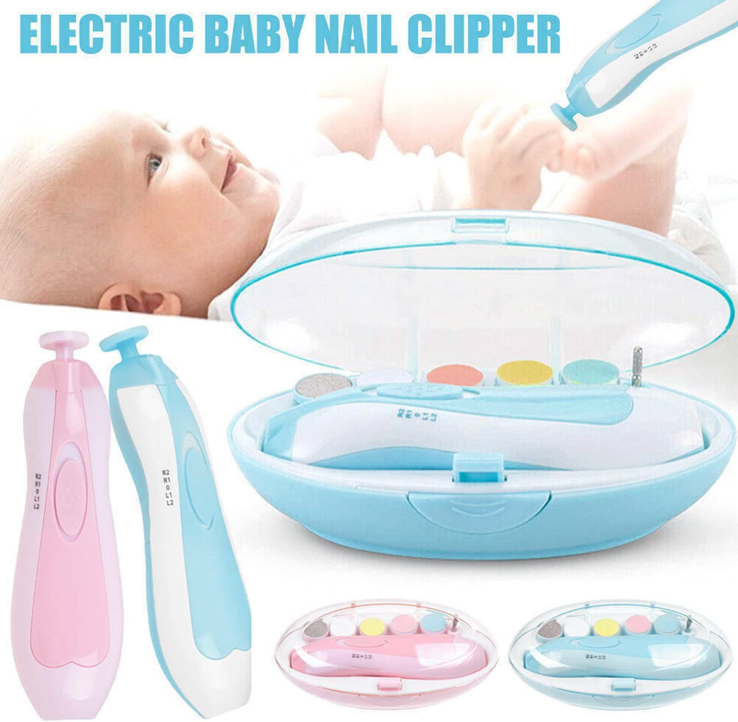 6 in 1 Safe Electric Baby Infant Nail Trimmer Electric Baby Nail File Kit Additional Replacement Heads Infant Newborn Safe Grinder Clipper Tools Set (Pink) image number 4