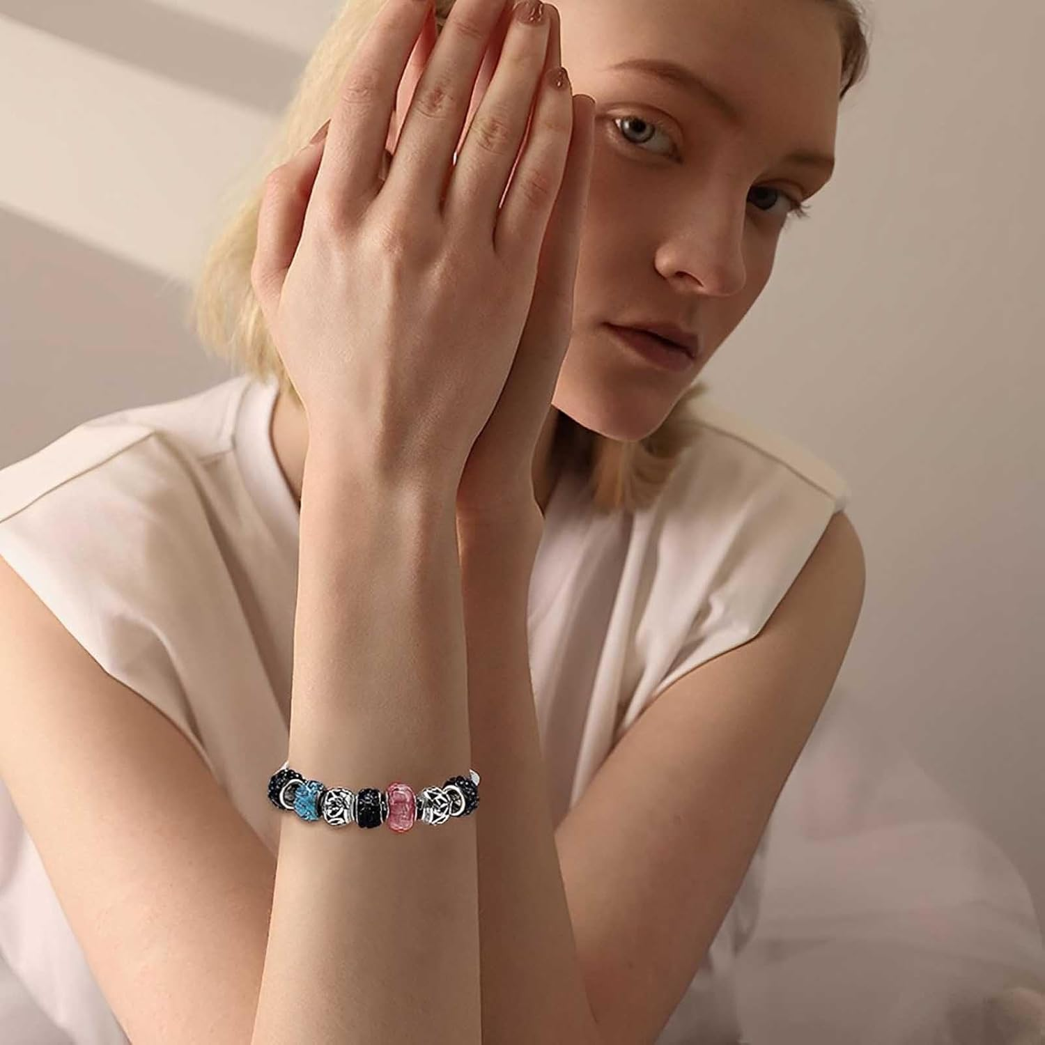 Shemboli 50 PCS Large Hole Beads Rhinestone European Beads Crystal Charm Beads Spacer Rhinestone Beads for Pens Making Bulk Beadable Pens Jewelry Making Supplies DIY Crafts Bracelet(Mix,12Mm) image number 5