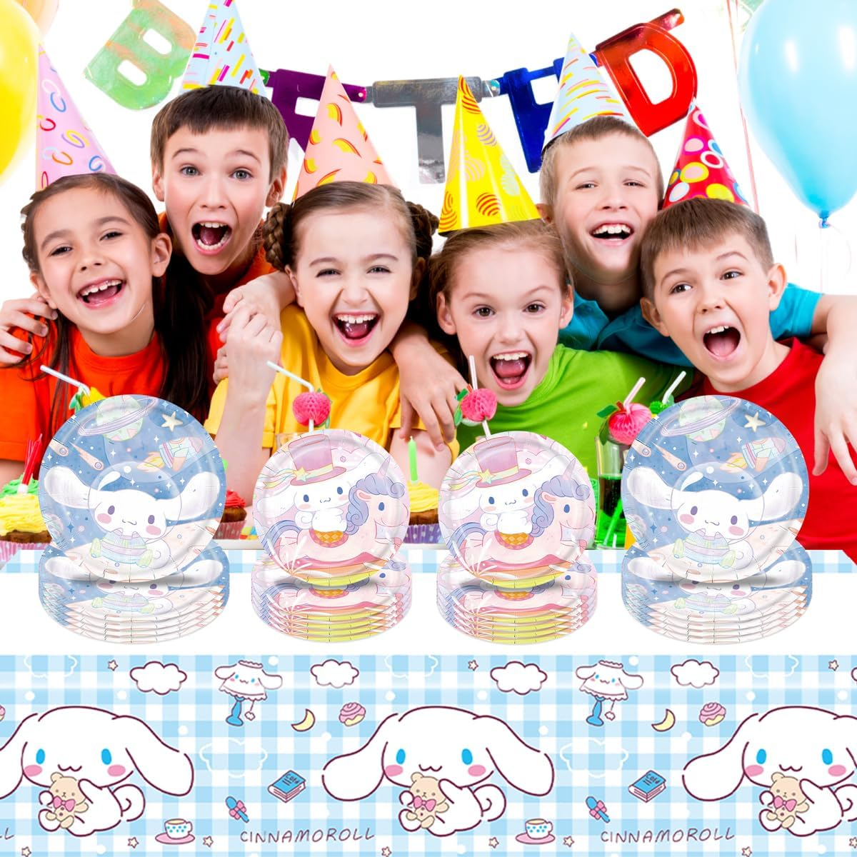 Cinnamoroll Birthday Decorations, 20 Plates, 20 Napkins and 1 Tablecover for Boys Girls Party Supplies image number 2