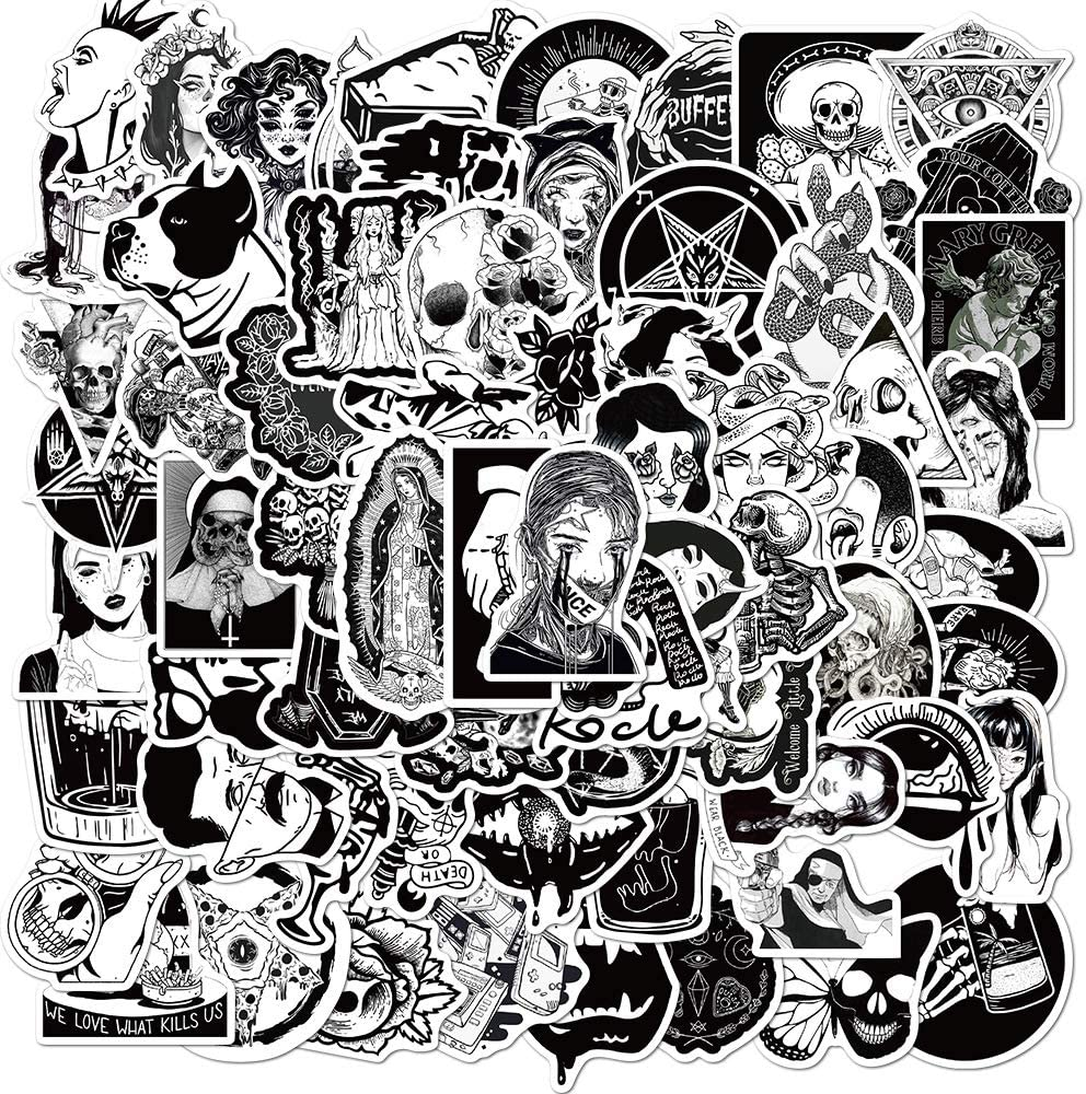 100 Pcs Gothic Style Vinyl Stickers,Black and White Graffiti Stickers,Vinyl Waterproof Sticker for Kids Teens Girls,For Phone Laptop Bottles Skateboard Computer Phone Luggage Guitar Gifts Sticker