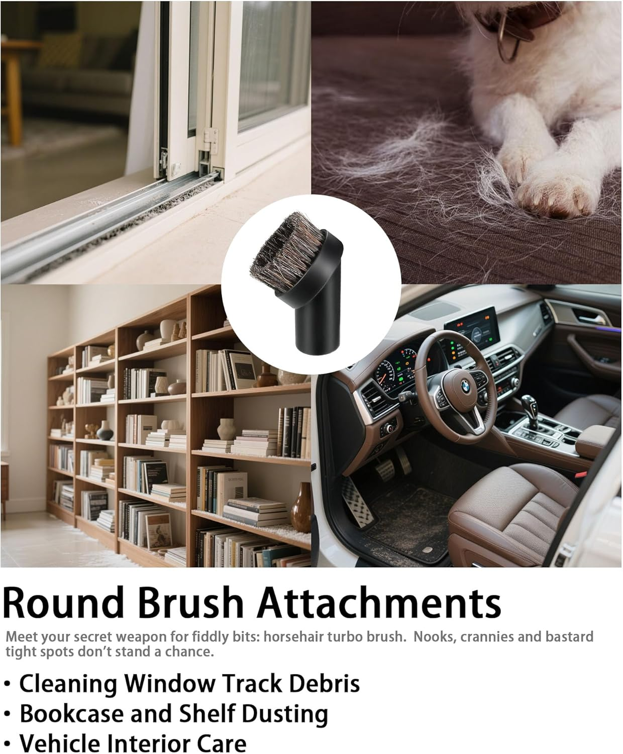 Horsehair Vacuum Brush Attachment 3 Pack | 30Mm Vacuum Cleaning Brush/Floor Brush Tool | 25Mm round Dust Brush with 32 to 35Mm Hose Adapter Fits Shark, Hoover, Shop-Vac and Most Vacuums image number 2