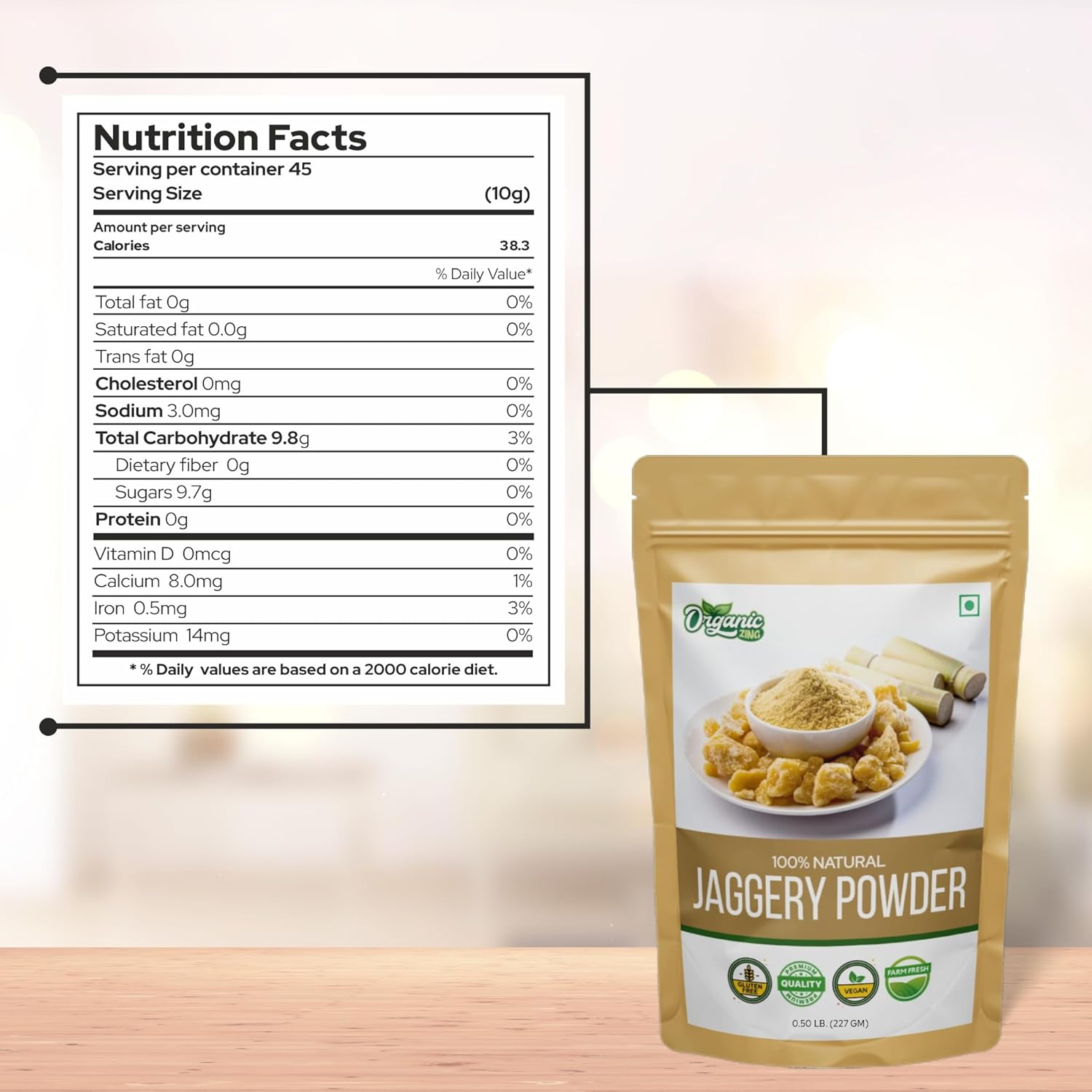 Organic Zing Jaggery Powder | 100% Unadultered Jaggery Powder | Natural and Jaggery Powder for Tea | Product of India - 227 Gm (16 Oz) image number 4