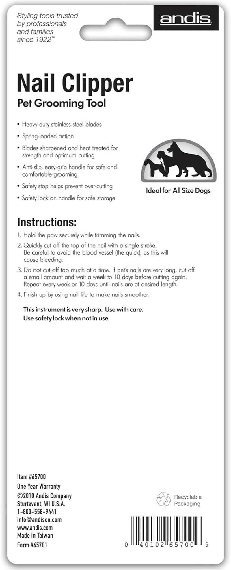 Andis Pet Animal Nail Clipper, White/Green (65700),Medium image number 2