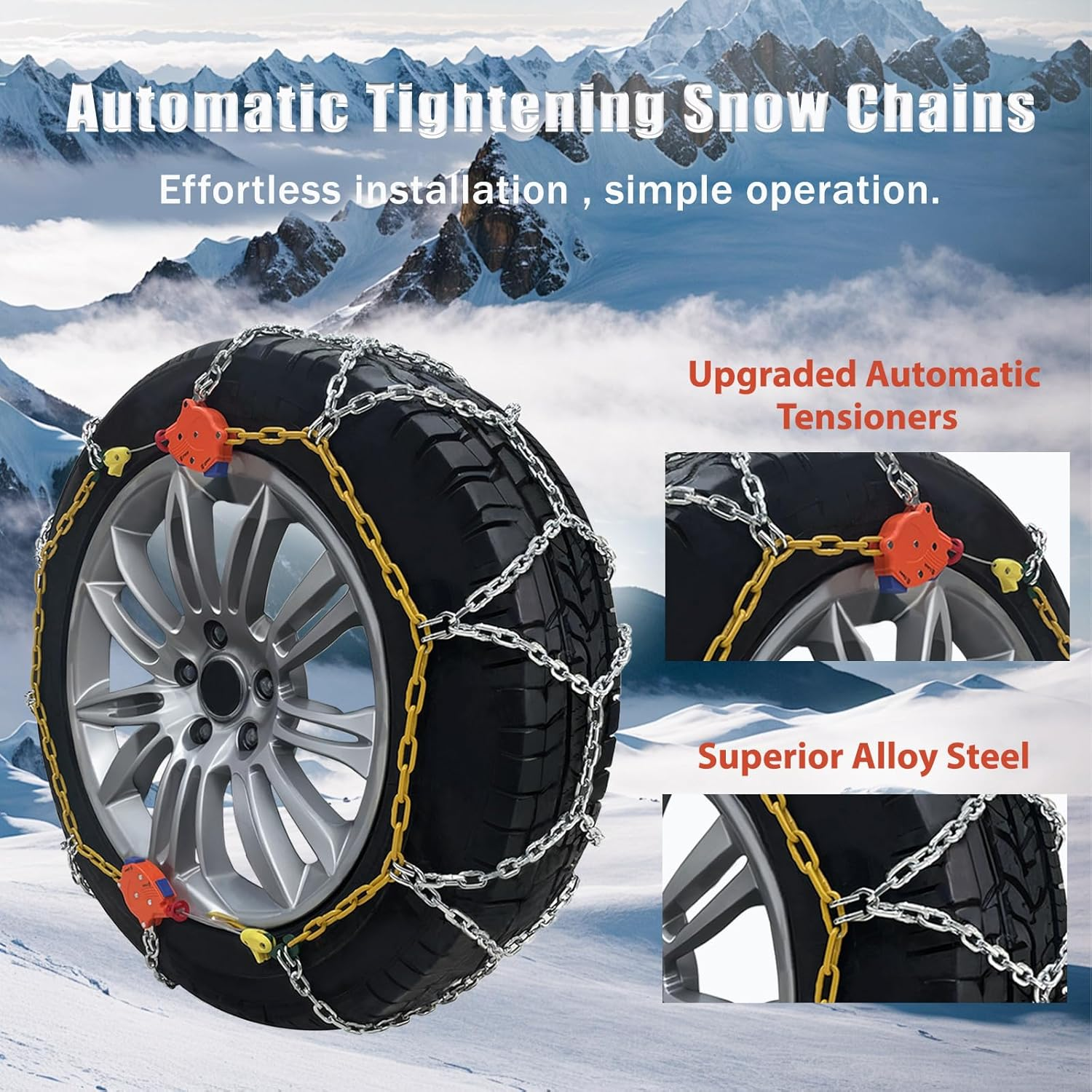 232405 Adjustable Snow Tire Chains for Light Truck, SUV, Cars, Pickups, 2 Pack Anti-Slip Snow Chains for Pickup Trucks Winter Tire Chains 235/45R22 245/40R22 255/40R2 265/40R19 275/35R20 275/60R15