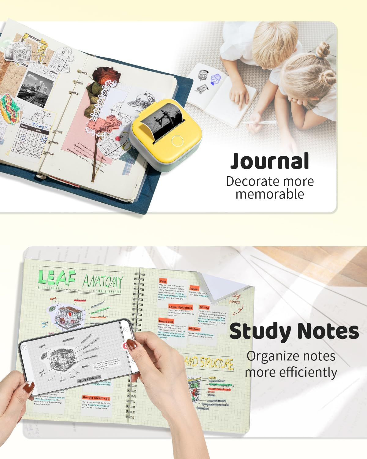 Mini Sticker Printer, T02 Print Pods Mini Printer, Sticker Maker Machine with 1 Roll Paper, Bluetooth Thermal Inkness Sticky Note Maker for Sticky Scrapbook, Journal, Note, Diagrams image number 6