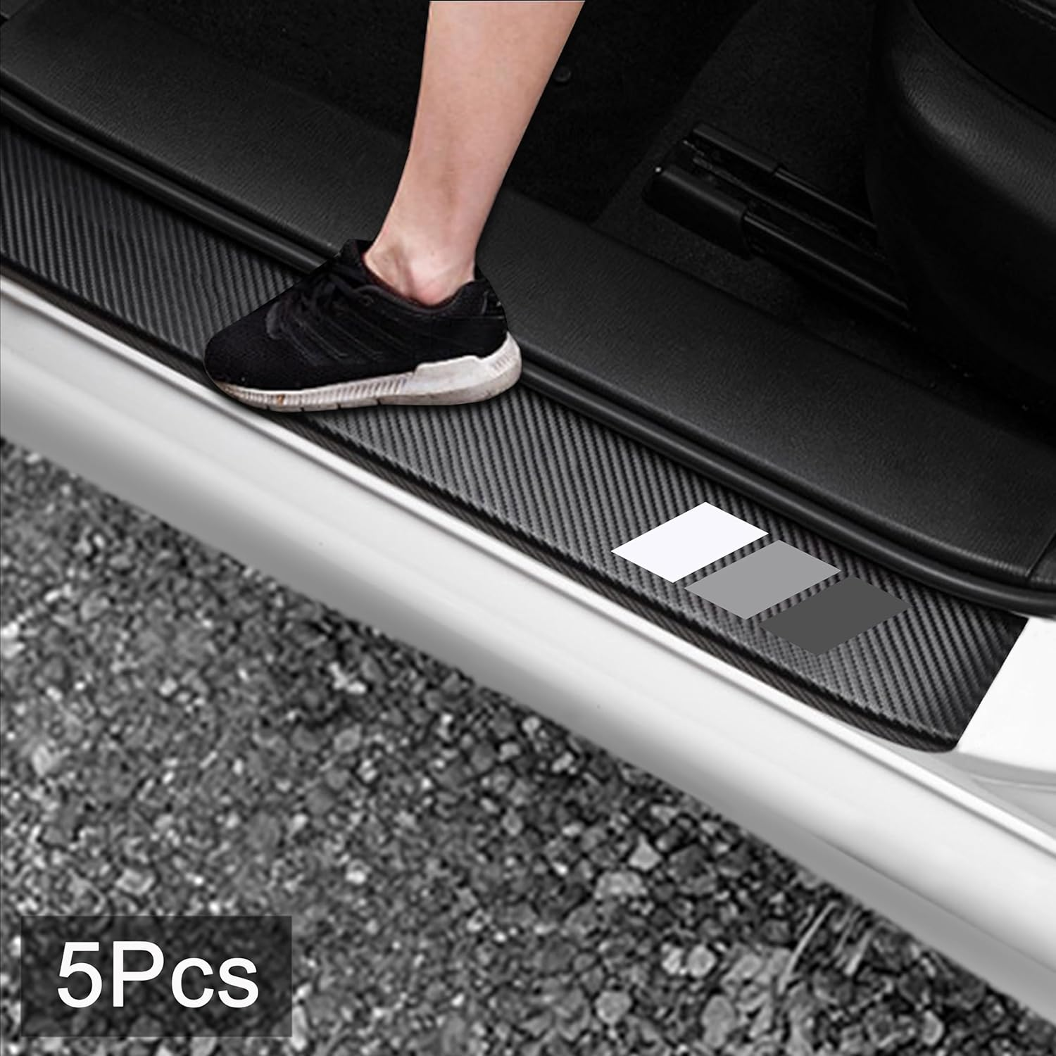 YOSRTER 5PCS Door Sill Guard Decoration Stickers Universal Fit to All Cars Fiber Leather Door Sill Protector（White/Gray/Dark Gray） - Red Trim And White Trim image number 2