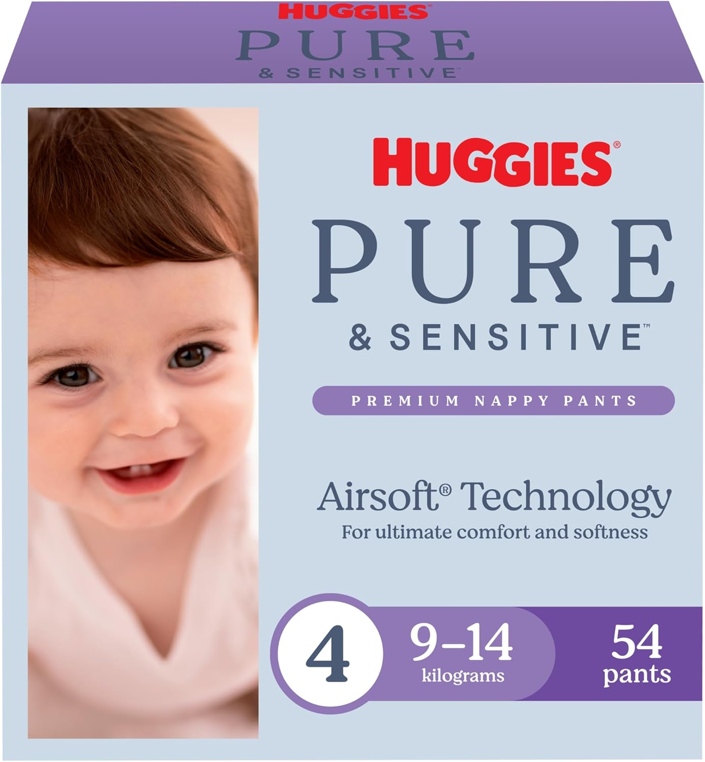 Huggies Pure & Sensitive Nappy Pants Size 4 (9-14 Kg) 54 Count - Packaging May Vary image number 1