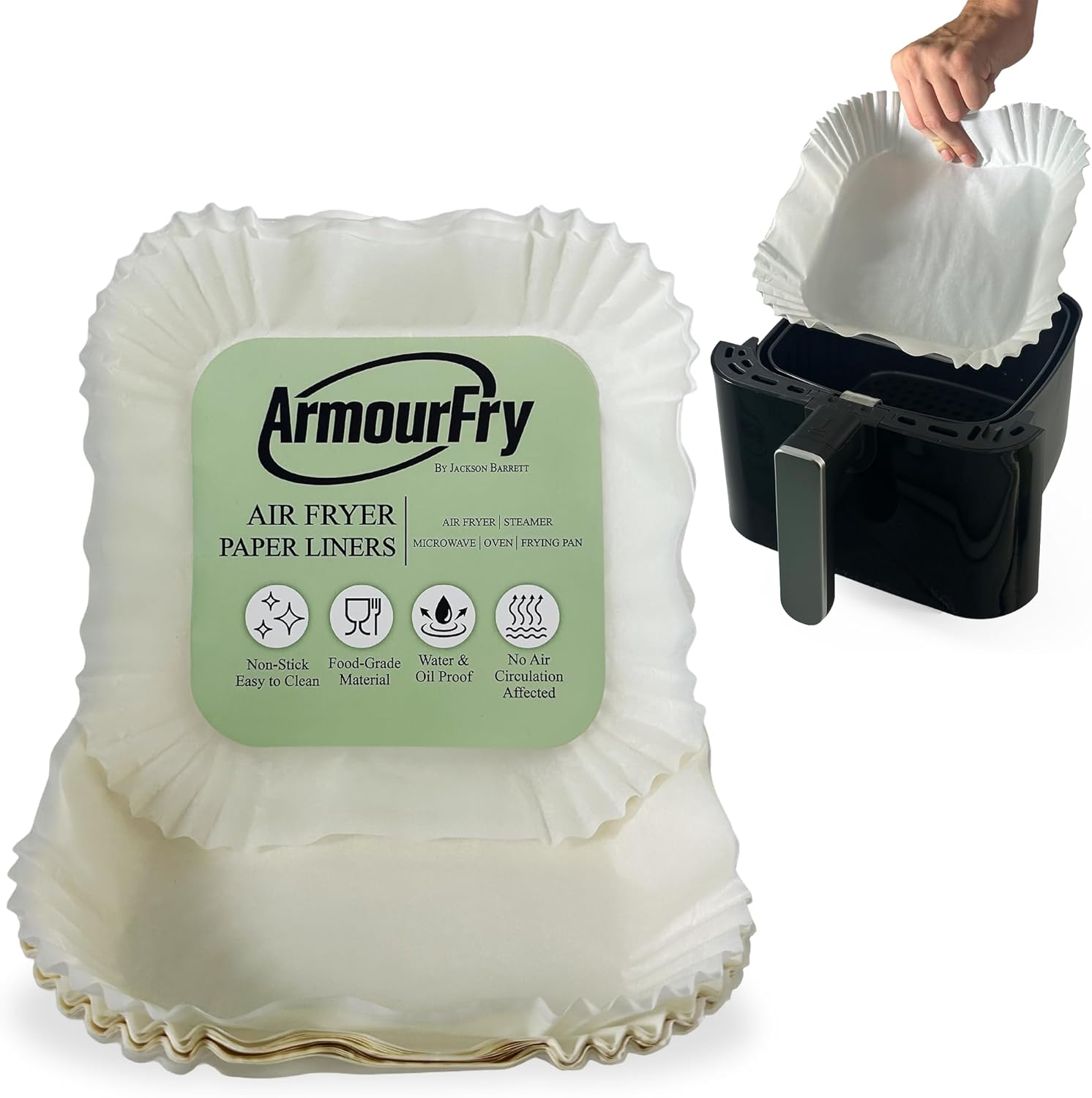 Armourfry Air Fryer Paper Liners &ndash; Non-Stick, Greaseproof, Biodegradable Disposable Liners for Clean & Healthy Cooking | Heat-Resident & Universal Fit for Most Air Fryer Models image number 2