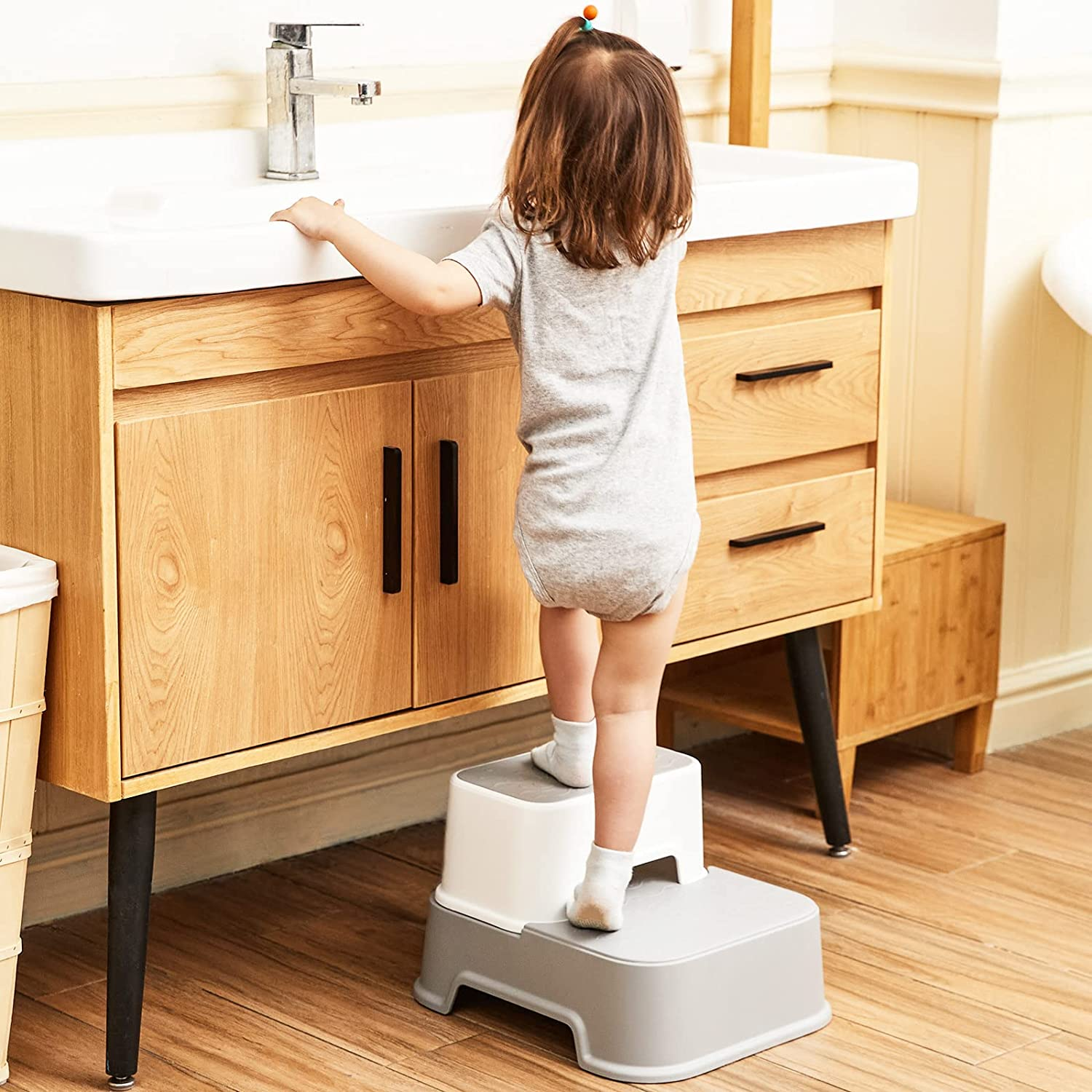 Toddler Step Stool (2 Packs,Grey),2 Step Stool for Bathroom,Kids Step Stool for Potty Training,Toilet Stool, Slip Resistant - Grey - 2 Packs image number 6