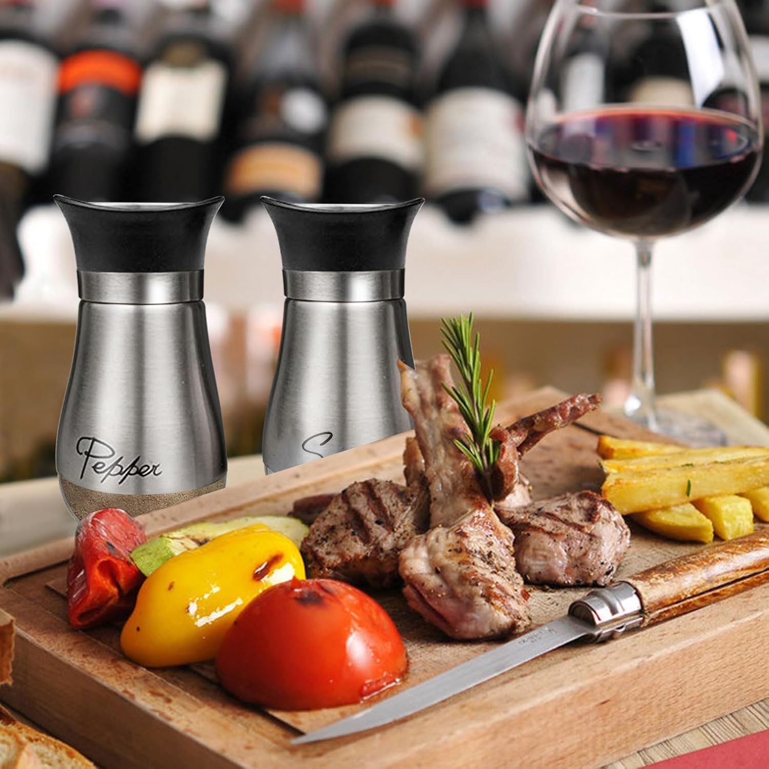 Salt and Pepper Shakers Set,2 PCS Premium Stainless Steel Salt and Pepper Shakers Set