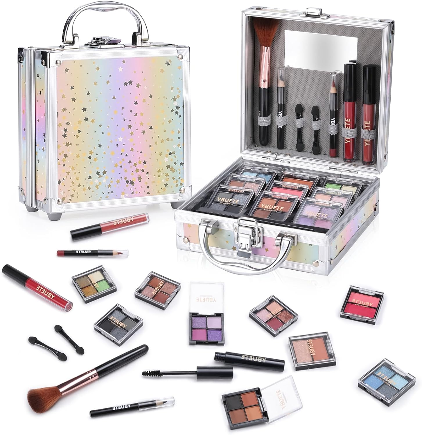 Beginner Makeup Kit for Teen Girl Women, Makeup Present for Her, Set with Cosmetic Train Case Included Eyeshadow Blush Lip Gloss Lip Liner Mascara Eyeliner Mirror (Pink) image number 3