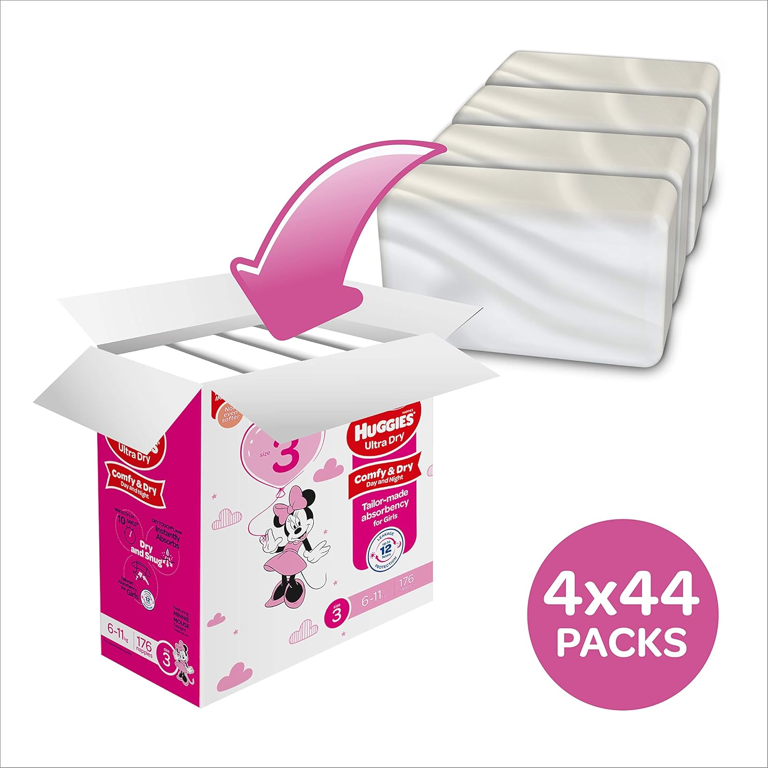 Huggies Ultra Dry Nappies Girl Size 3 (6-11Kg) 1 Month Supply 176 Count image number 4