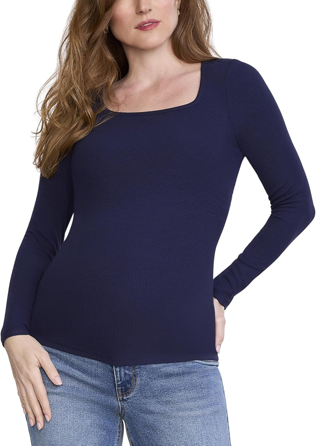 Motherhood Maternity Women'S Long Sleeve Square Neck Ribbed Pregnancy T-Shirt