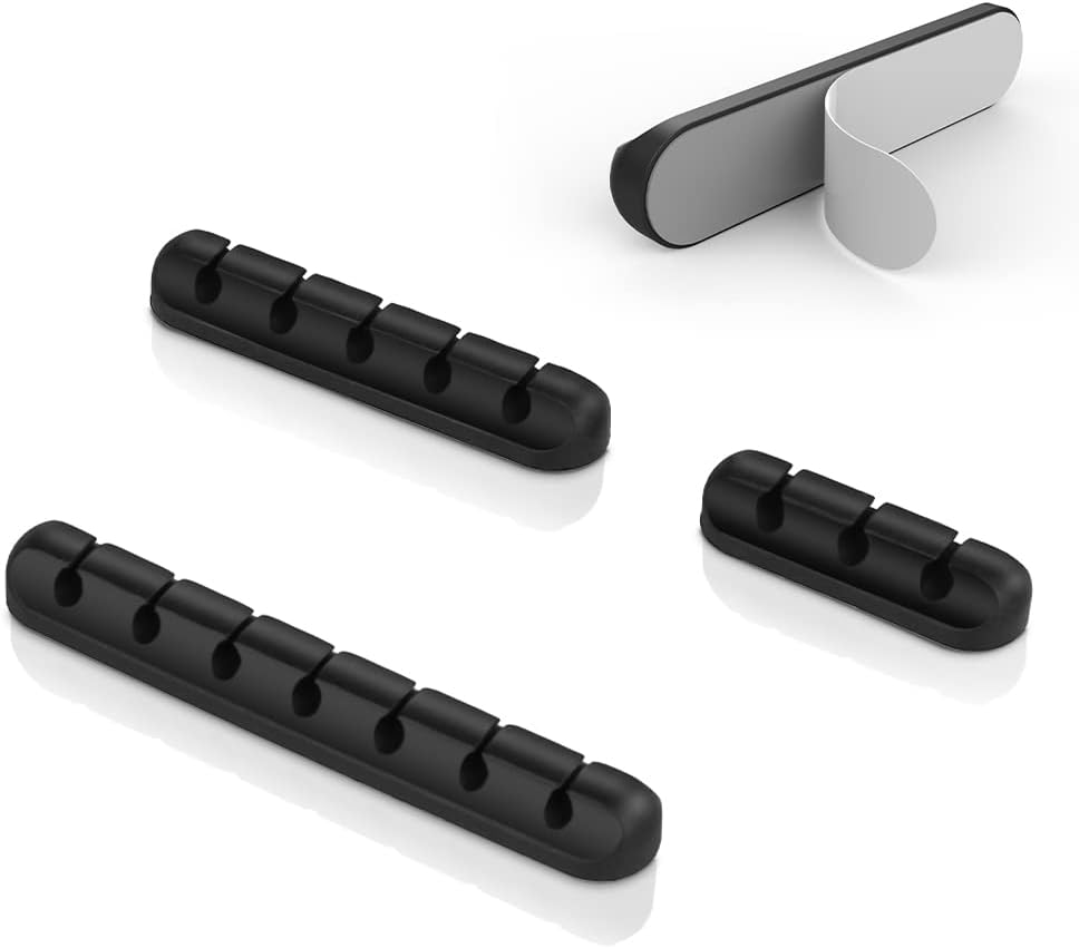 Cable Clips Cord Management Organizer, 3 Packs Silicone Adhesive Hooks, Wire Holder USB Power Charging Accessory Mouse PC Nightstand Desktop Wall Phone Workspace Office - 7, 5 and 3 Slots (Black) - Gray image number 7
