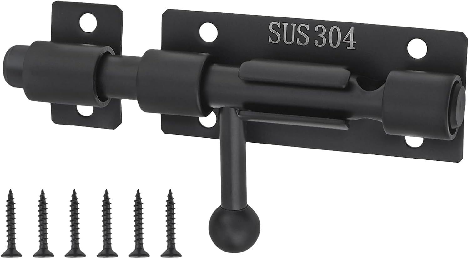 HOJLKLD Barrel Bolt Door Latch, 2 Pack 304 Stainless Steel Gate Barn Lock Latch with 8Mm Padlock Hole, Heavy Duty Black Slide Door Lock (Black, 4 Inch) image number 5