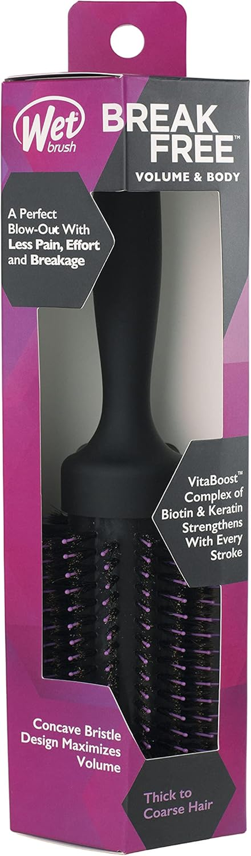 Wet Brush Volume & Body round Brush for Thick to Coarse Hair - Volumizing Salon Blow-Out with Less Pain, Effort & Breakage - Natural Boar Bristle Detangles Knots, 1.5" Barrel image number 2