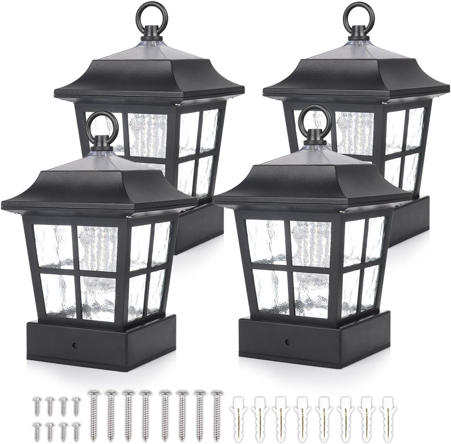 KMC Lighting Post Solar Lights Solar Deck Lights Solar Post Cap Lights Solar Fence Lights 15 LUMENS KT130QFX4 Fit for 3.7X3.7&rdquo; Regular Fence Posts or with Included Adaptor Fit for Bigger Flat Surface