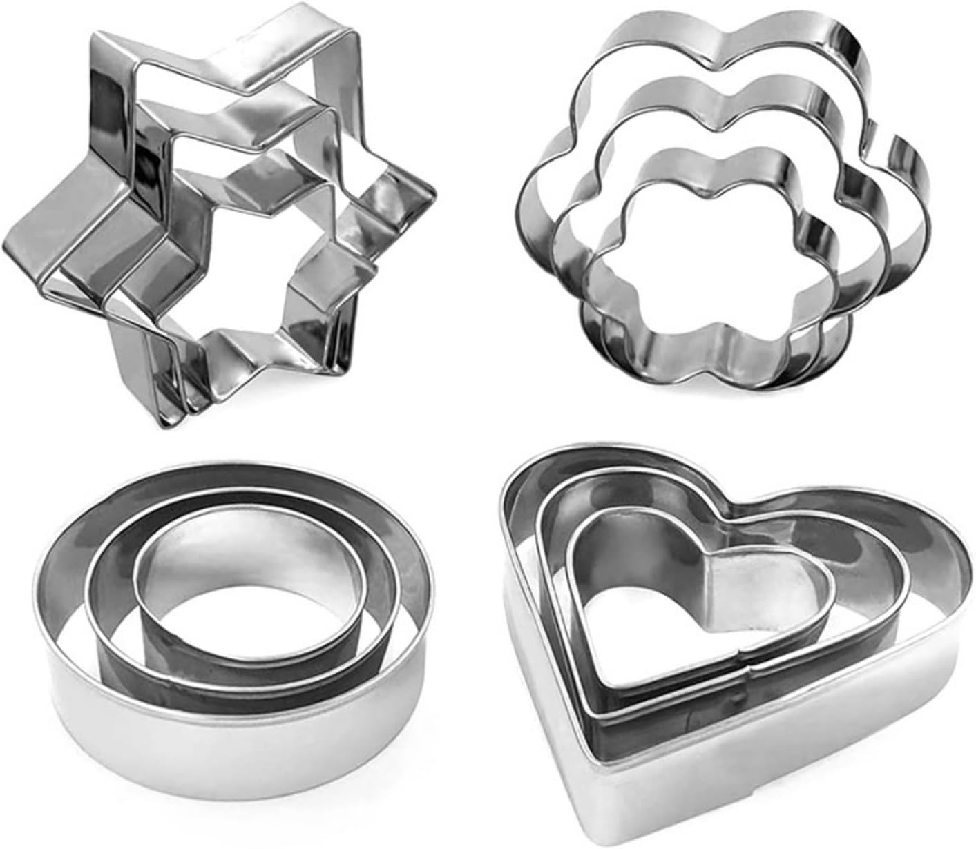 Cookie Cutter,12 PCS Heart Star Circle Flower Shaped Stainless Steel Cookie Cutter for Baking Mold Cutting Mould Cookie Pastry Fruit image number 4
