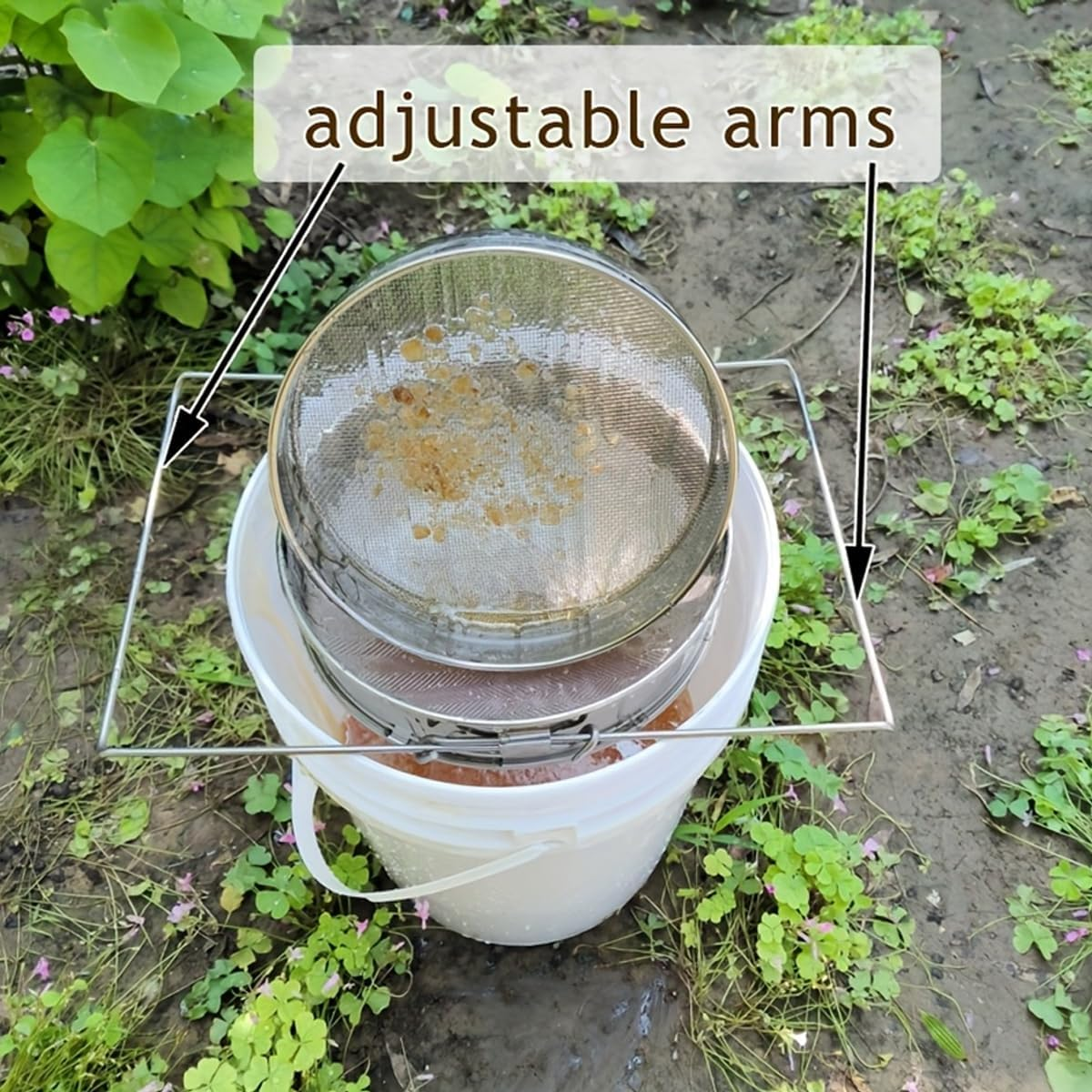 AIMALL Stainless Steel Honey Filter Double Layer Beekeeping Strainer with Coarse and Fine Mesh Screens, Adjustable Stand, 9.13In & 9.44In Diameter for Apiary Use image number 5