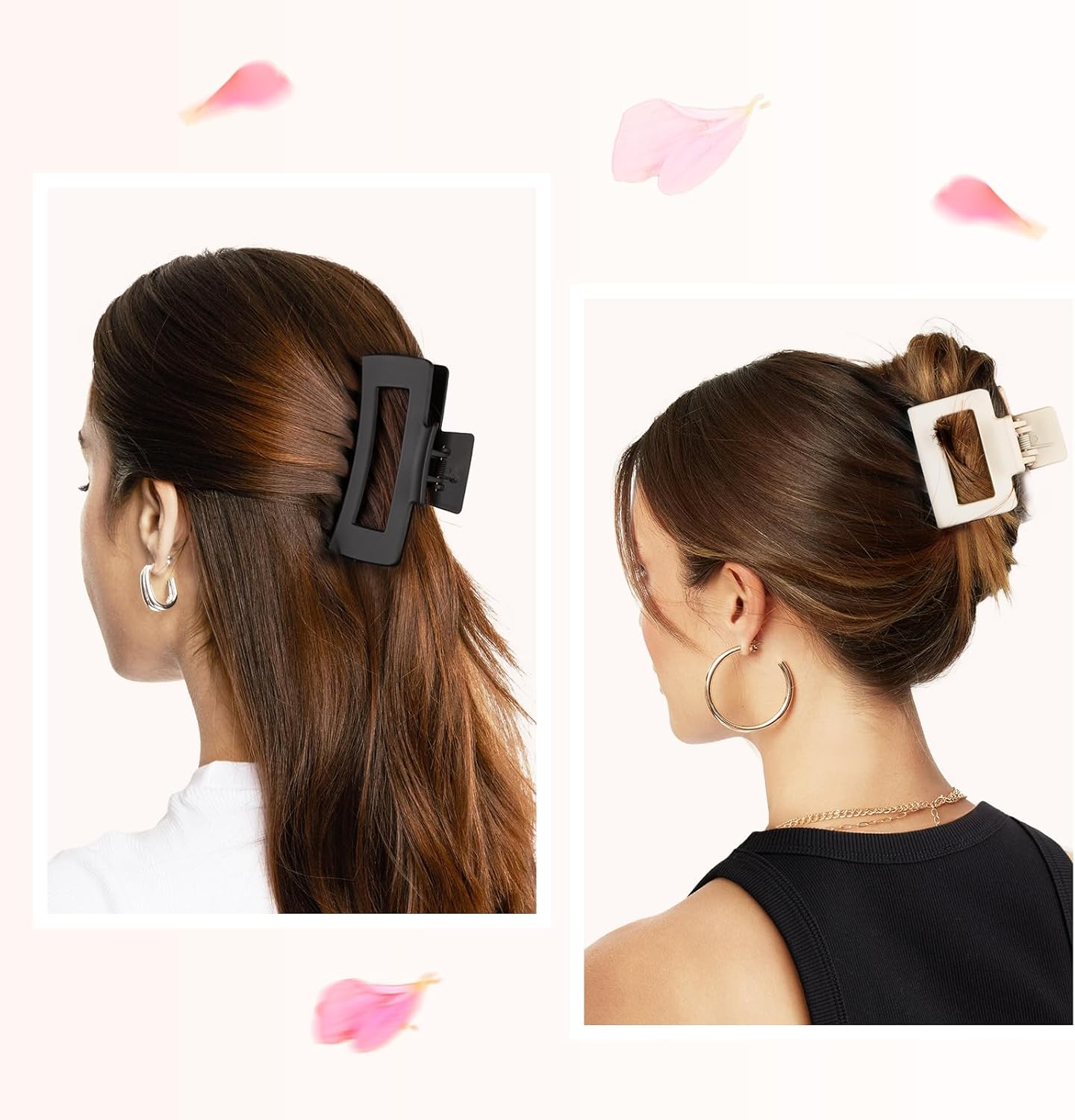 12 Pack Square Claw Clips, Large and Small Hair Claw Clips for Women Thick Thin Hair (Neutral) image number 2