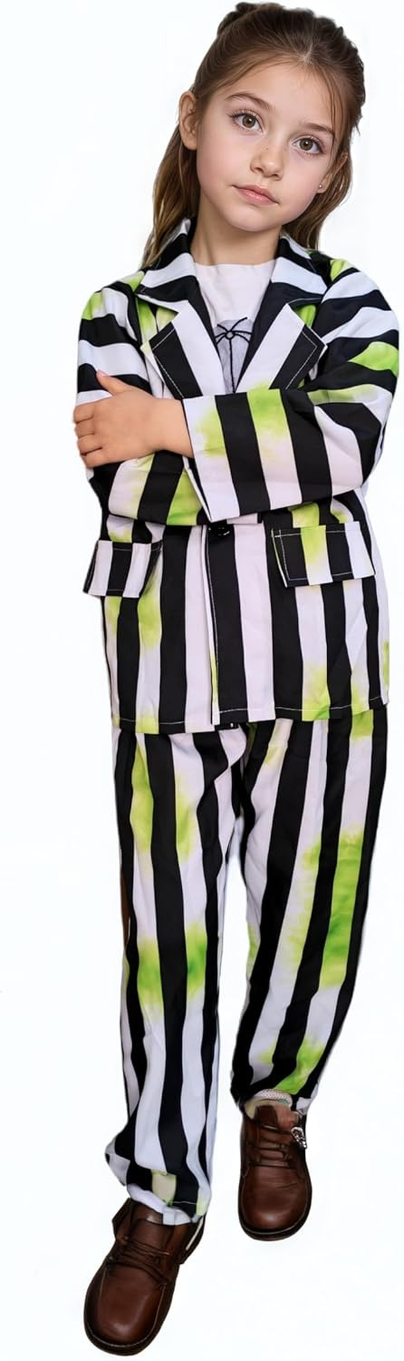 Beetlejuice Costume Kids Black and White Striped Suit Halloween Costumes Jacket Pants image number 4