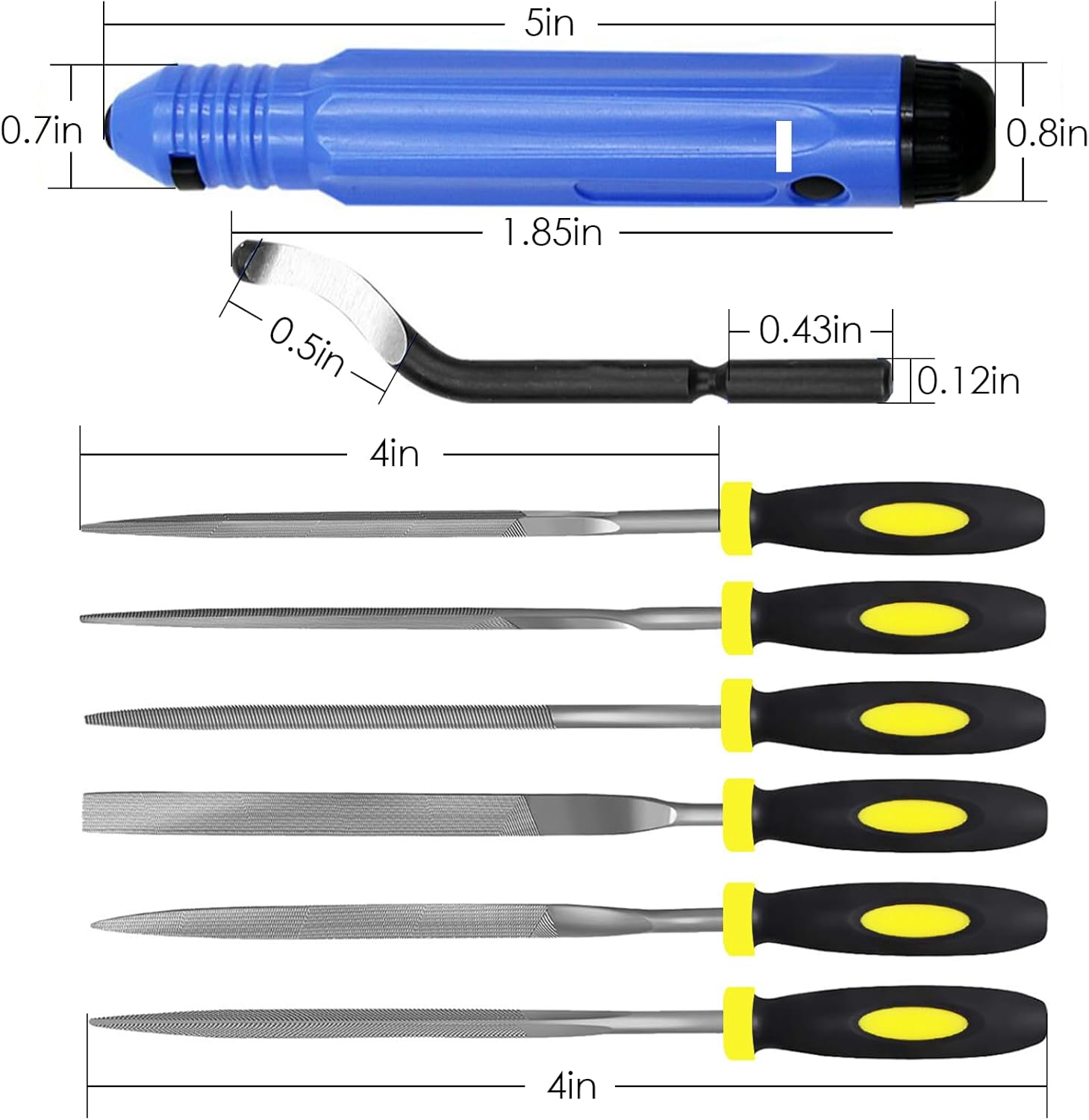 Weidllys Deburring Tool Kit,With 6Pcs Needle Files.A Anti-Slip Handle and Pack of 10 Deburring Blades, for Wood, Metal, Plastic, Aluminum, Copper and Steel image number 2