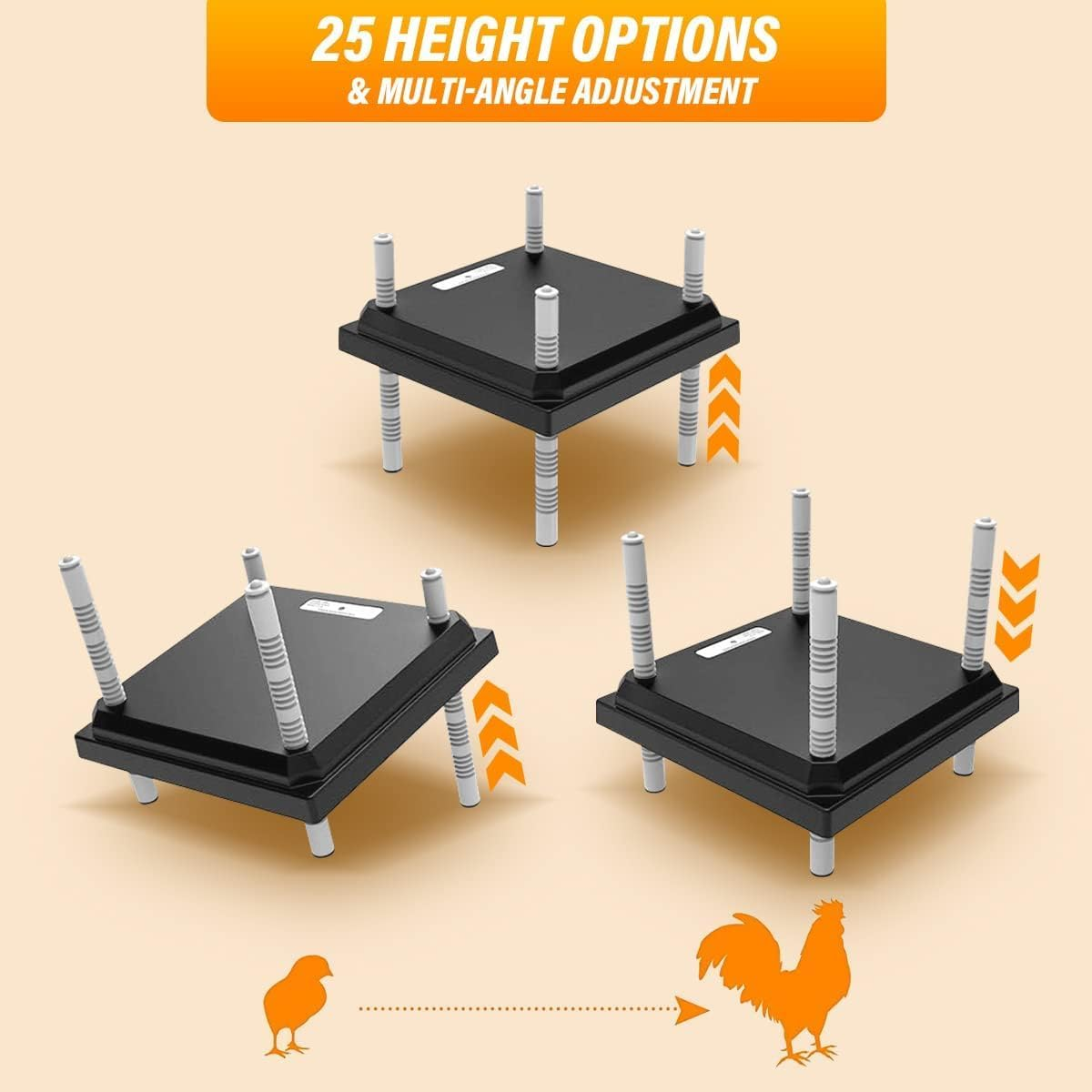 Brooder Heater for Chicks, 25 * 25Cm for 15 Chicks Heating Plate with Adjustable Height and Angle 15W Chicken Brooder Warm like Mother Hen (Black) - Orange image number 2