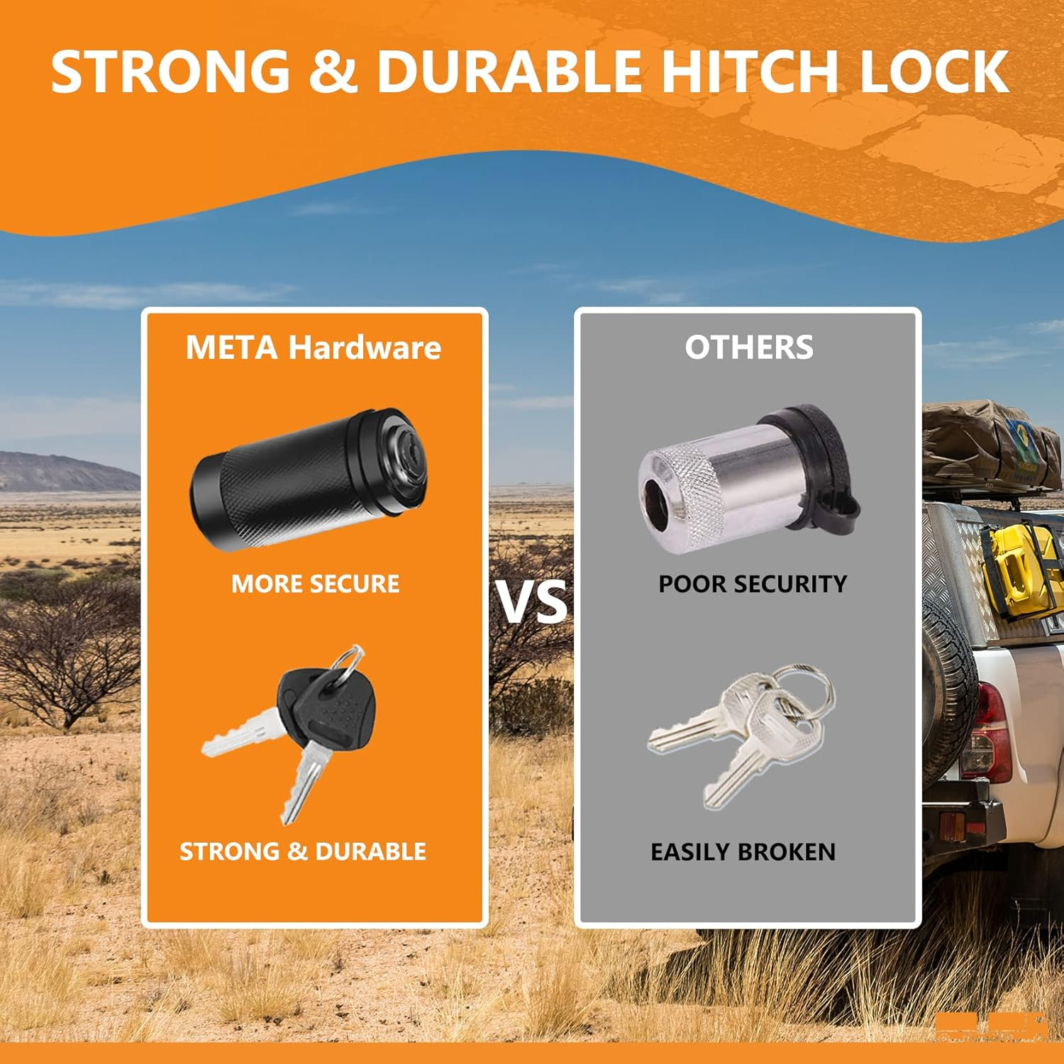 META Hardware Trailer Hitch Locks, Hitch Lock with 5/8'' Pin Fits Class III IV 2" Hitch Receivers, Tow Hitch Lock with Anti-Rattle O-Rings for Trailer Truck Car Boat (1 Pack) image number 5