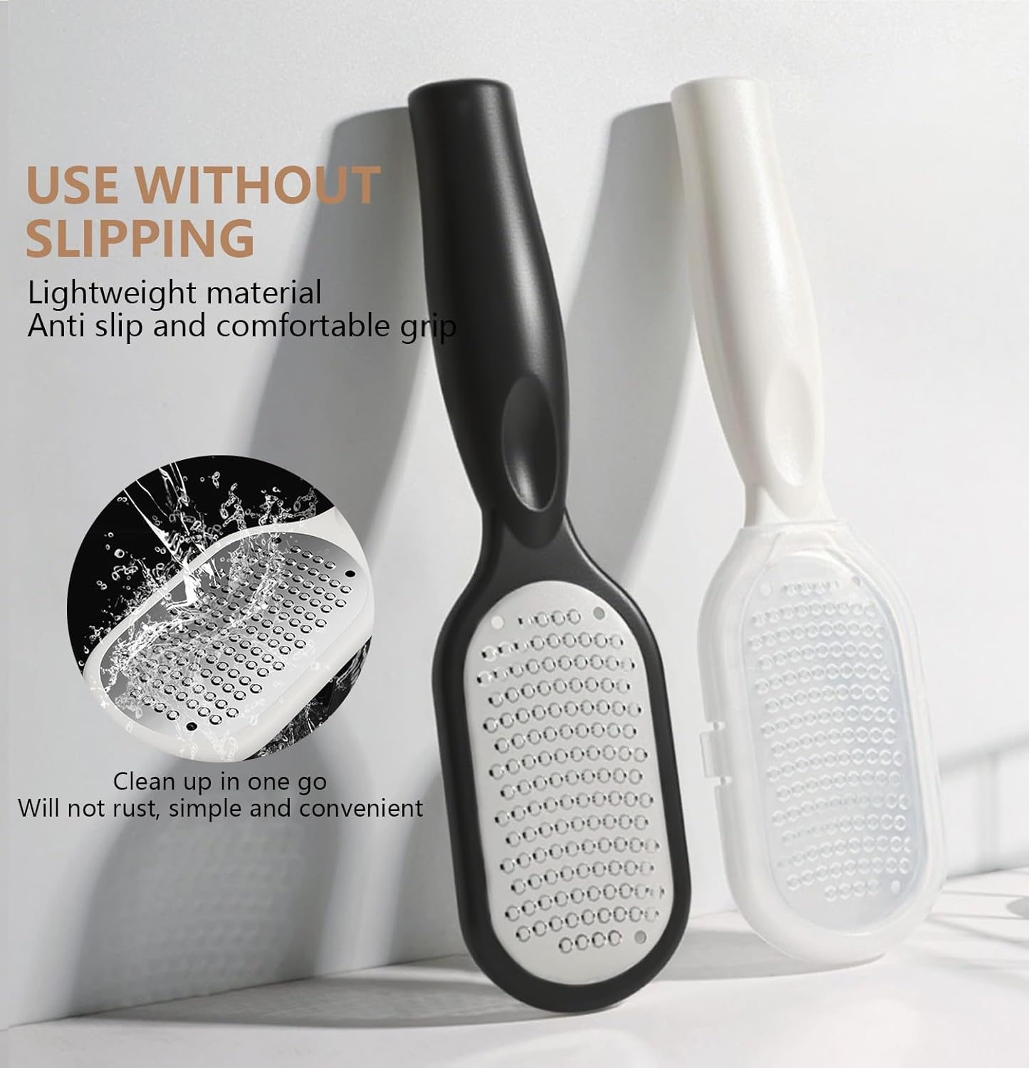 Pack of 2 Pedicure Callus Rasp 2-In-1 with Crumb Tray - for Dry and Wet Feet - Removes Calluses - Double Foot Rasp (Black and White) image number 6