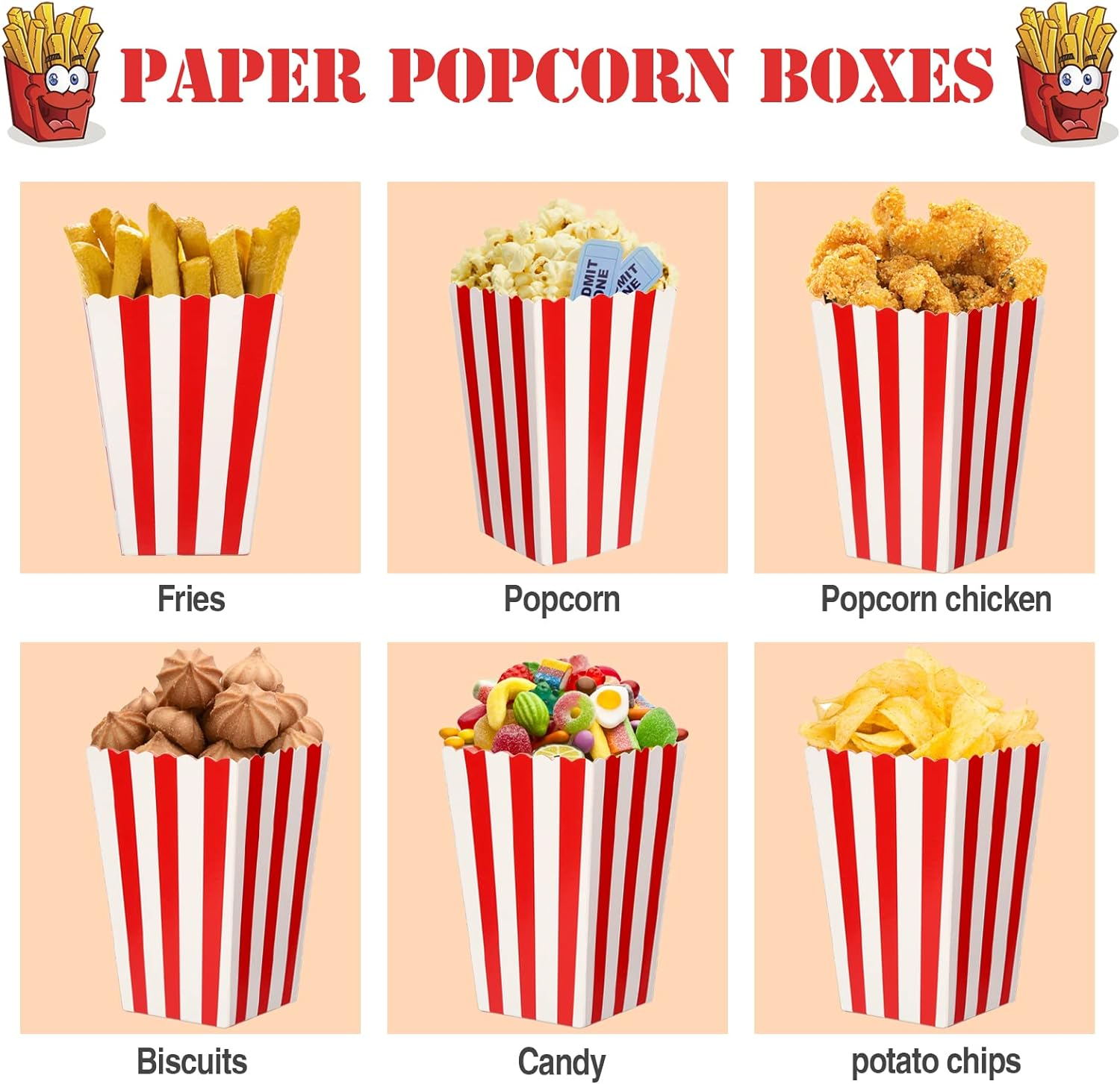 JOYSKY 26 Pcs Popcorn Boxes Red Small Candy Container Popcorn Bags Candy Boxes Paper Popcorn Bags Cardboard Red White Snack Boxes for Party Snacks Candies Popcorn Gift Bags Christmas (26) image number 4