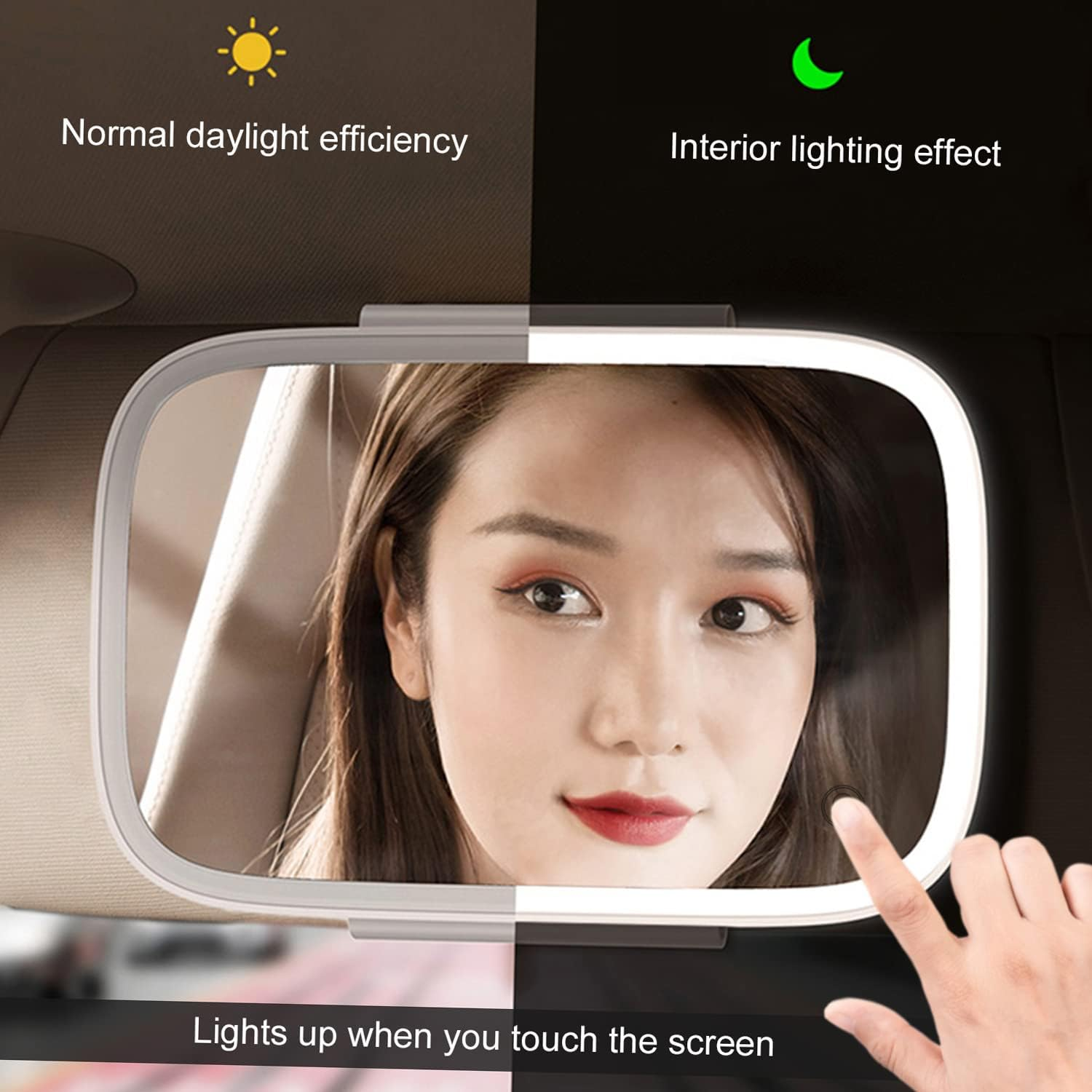 Car Sun Visor Mirror with LED Lights Makeup Sun-Shading Cosmetic Mirror Adjustable Vanity Mirror Clip on Automobile Touch Screen Make up Mirror image number 6