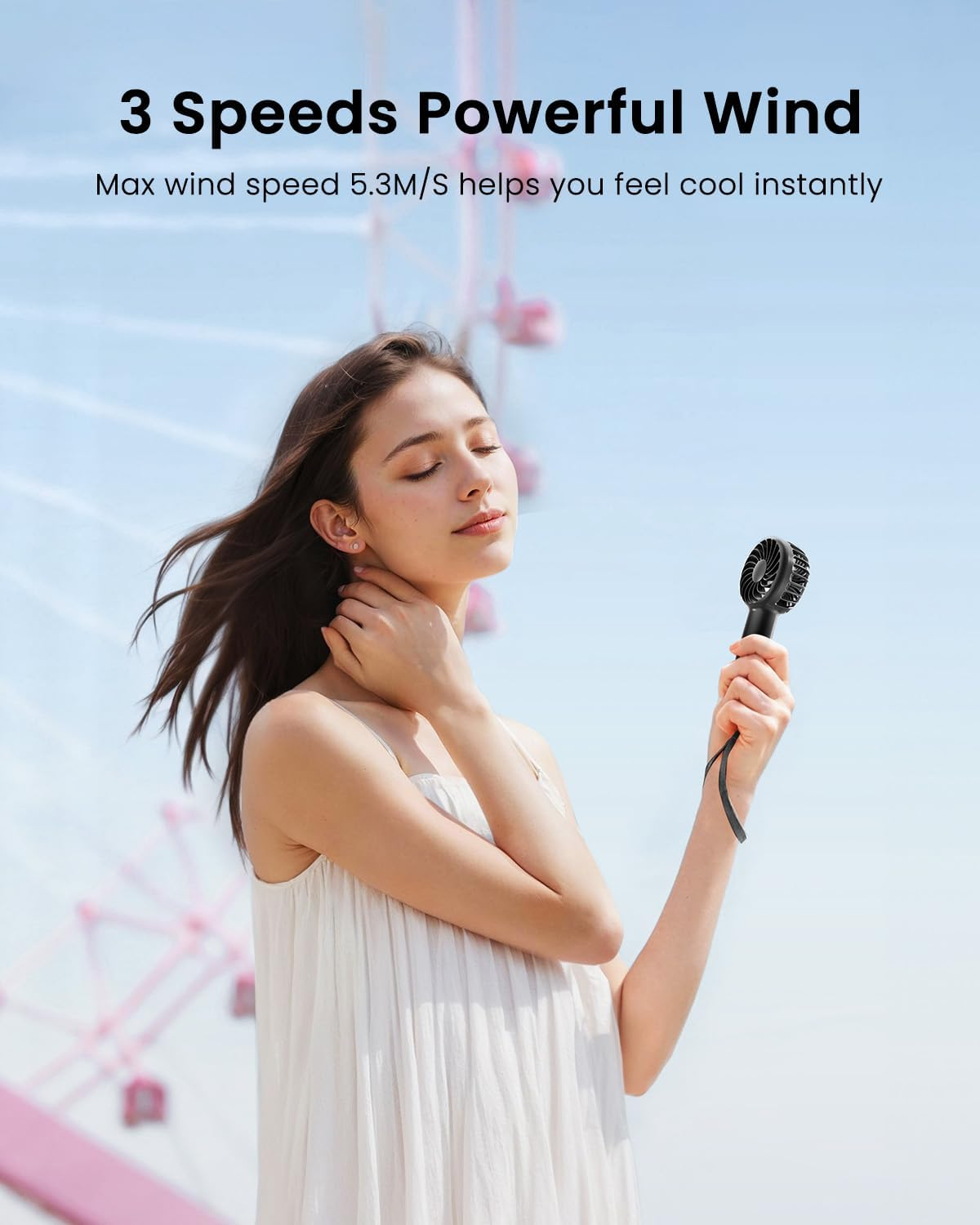 Gaiatop Mini Portable Handheld Fan, 3 Speed Powerful Battery Operated, Small USB Rechargeable Personal Fan for Makeup Eyelash, Camping Beach Airplane Travel Essentials for Women Girls - Pink image number 6