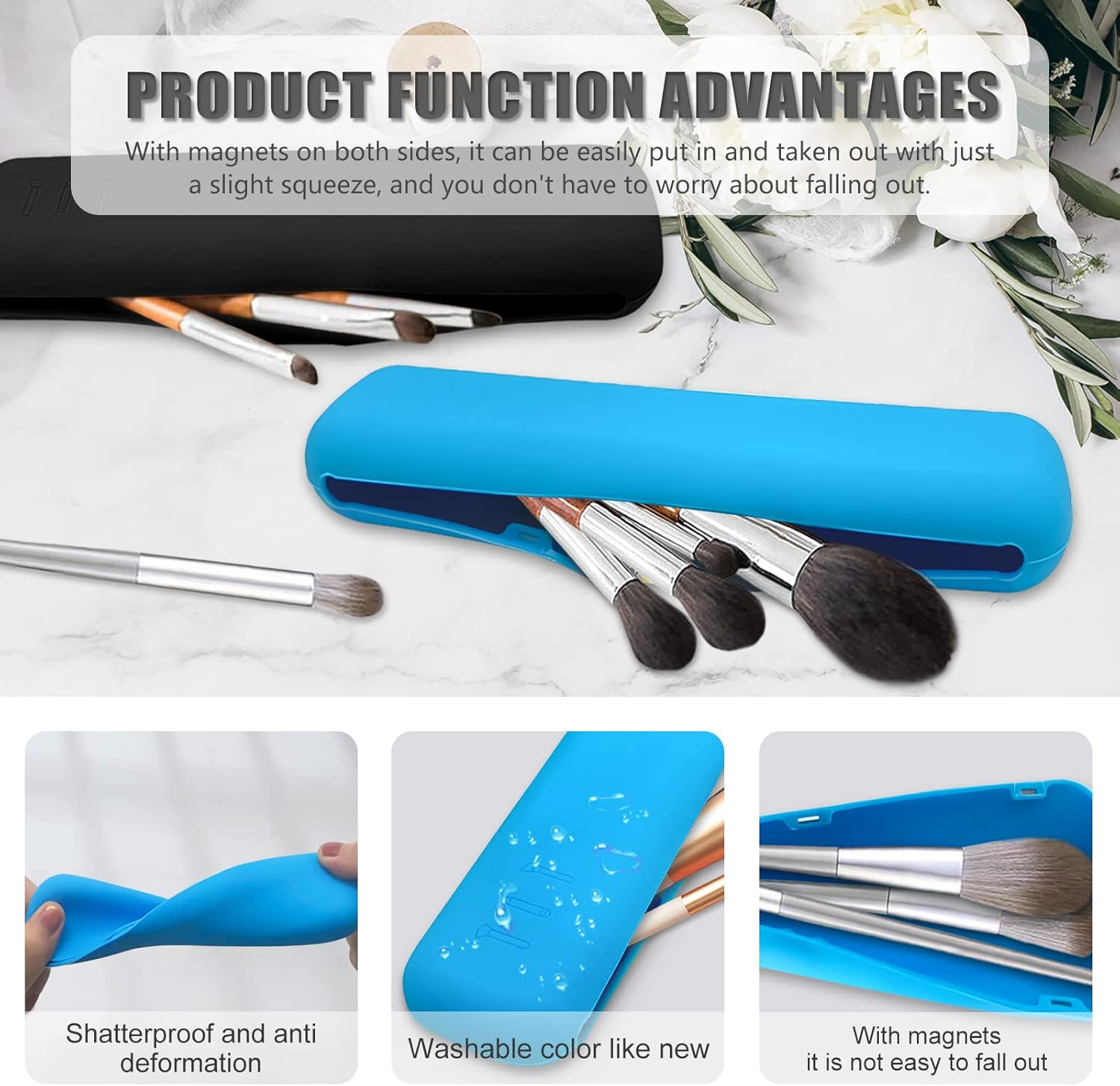 Trendy Makeup Brush Holder, Silicon Make up Brushes Travel Holder - Portable Makeup Brush Case Organizer, Cosmetic Brush Covers Traveling, Waterproof Makeup Brush Pouch Bag (Blue) image number 4