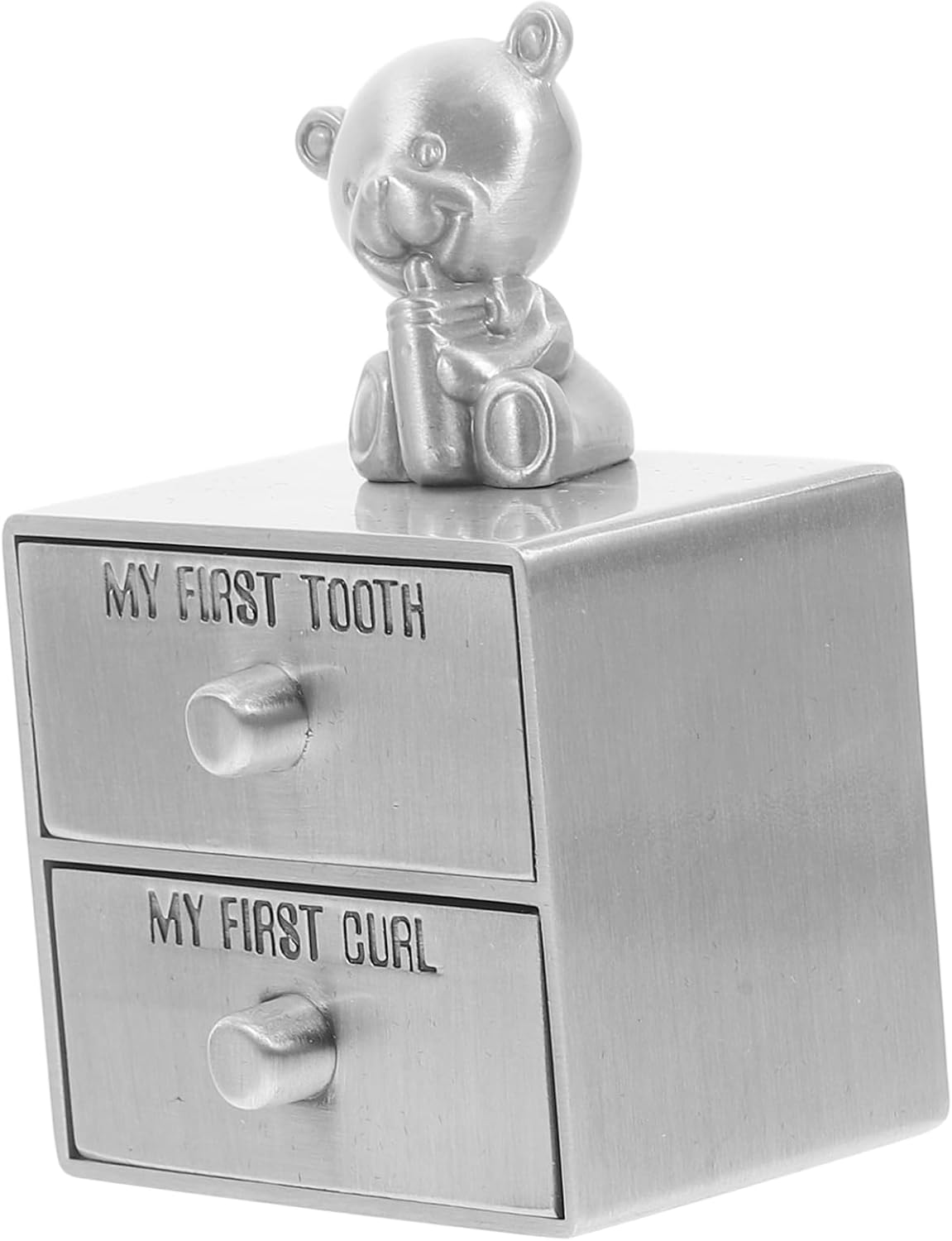 Metal Baby Keepsake Box with Double Layer Infant Tooth and Hair Curl Holder, Antique Tin Color for Baby First Tooth and Hair Collection, Desk Trinket Organizer for Newborn image number 2