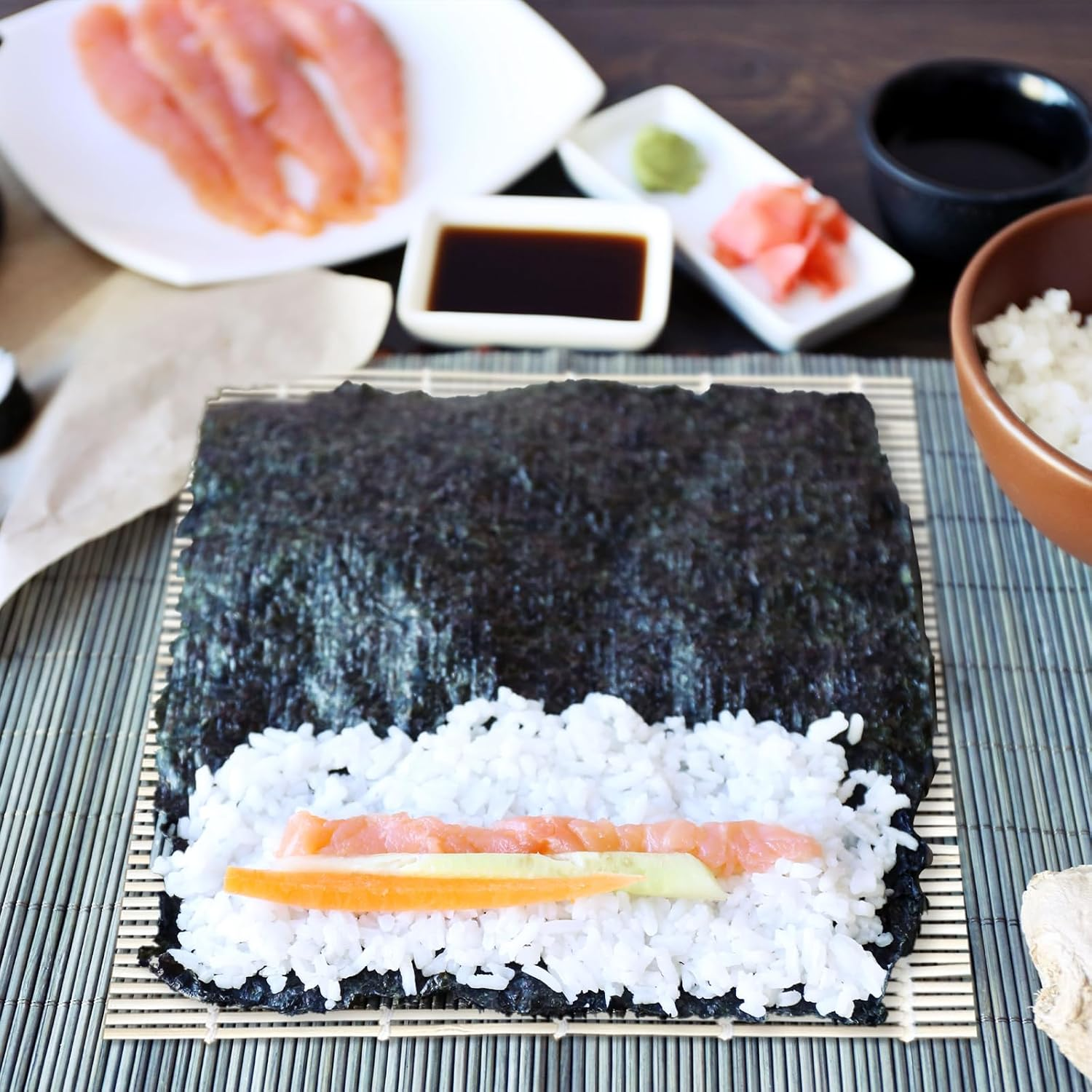 TEAONE Sushi Mats, 2 PCS Non Stick Bamboo Sushi Roller for Home Sushi Making (24 X 24Cm/9.44 X 9.44In) image number 3