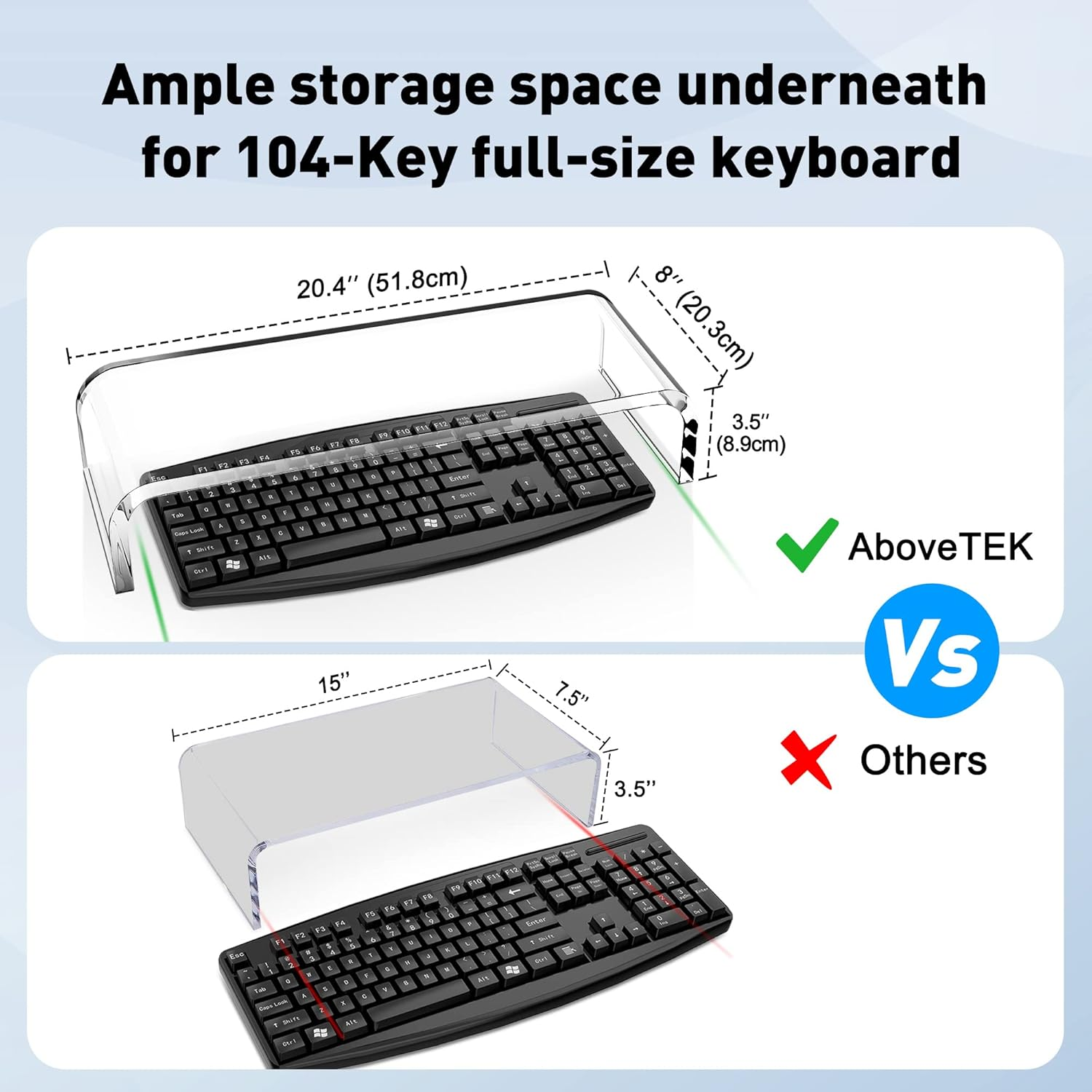 Abovetek Premium Acrylic Monitor Stand, Large Size Monitor Riser/Computer Stand for Home Office Business W/Sturdy Platform, PC Desk Stand for Keyboard Storage & Multi-Media Laptop Printer TV Screen image number 6