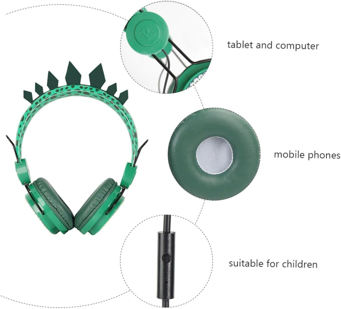 COHEALI Boys and Girls over Ear Headphones for Children Universal Dinosaur Design with Microphone Comfortable Noise Cancelling Headset for School Travel and Home Use image number 5
