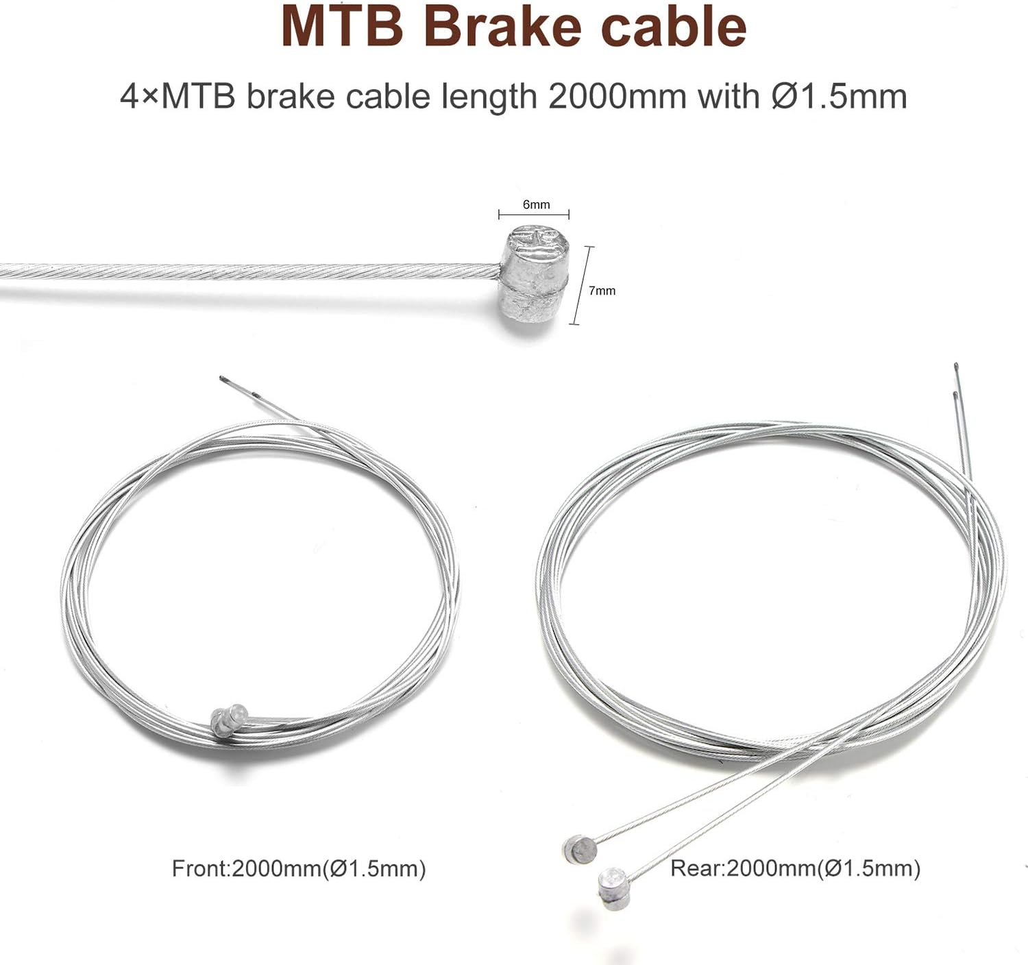 4PCS Premium Bike Brake Cable Set,Universal Standard Bicycle Brake Cable, Professional Bicycle Brake Line for Front and Rear Mountain MTB or Road Bikes,Include Free Cable Cap End Crimps Accessories 2M