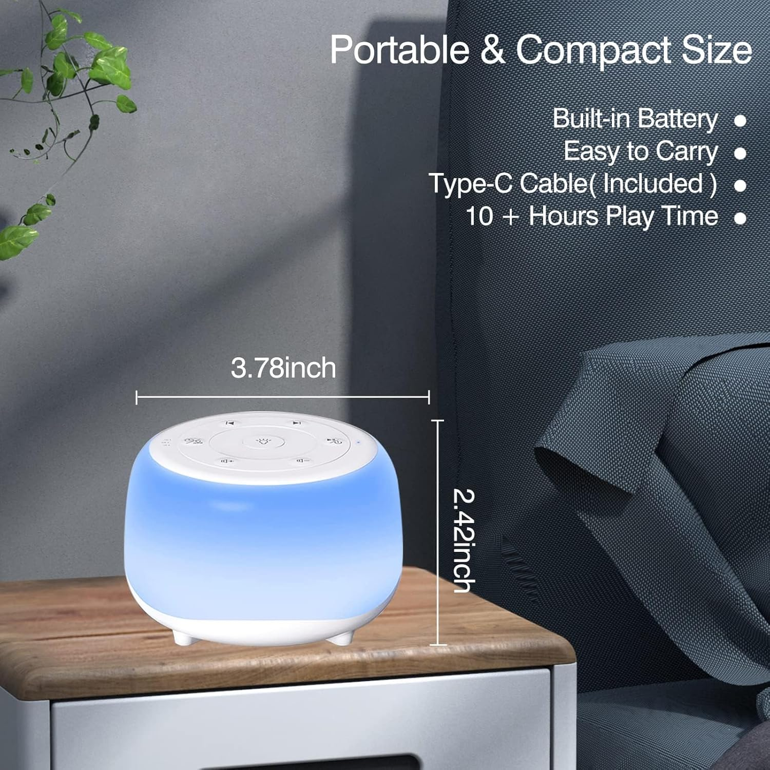 Epzia Portable White Noise Machine for Baby with 34 Soothing Natural Sounds Night Light and Timing Function Compact Sound Machine for White Noise and Noise Cancelling for Baby Kids Adults image number 6